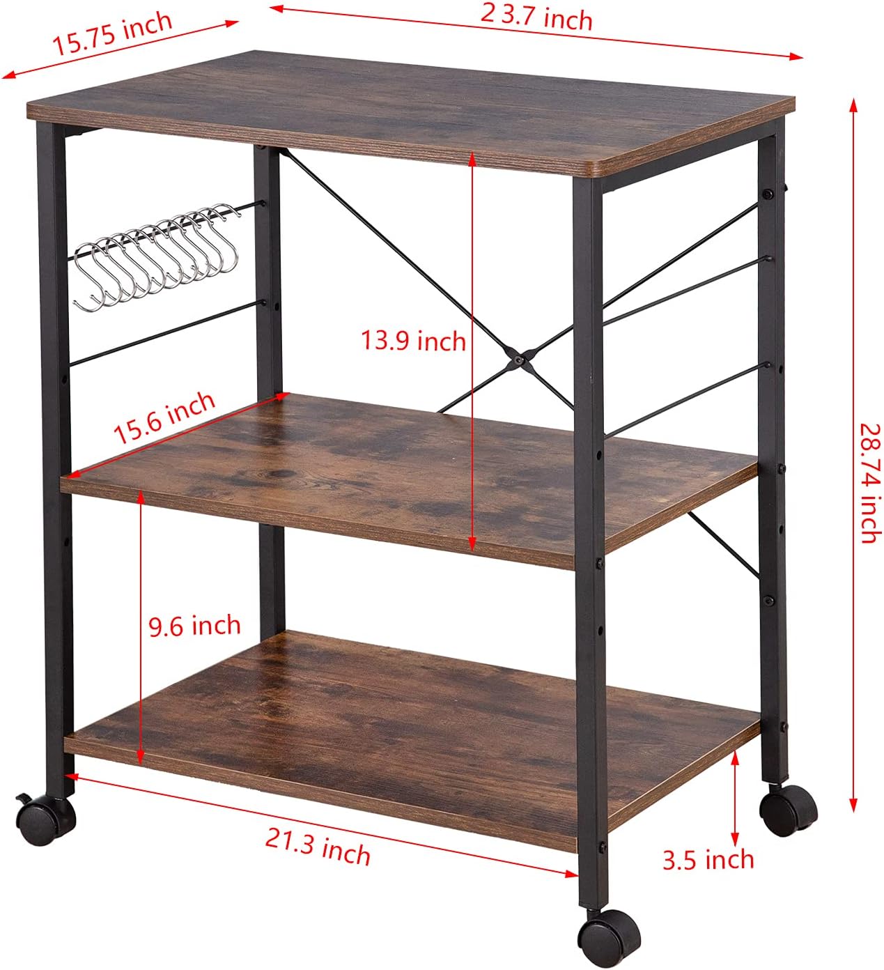 Wood Microwave Cart for Kitchen Rolling Microwave Cart On Wheels Storage Drawers for Kitchen