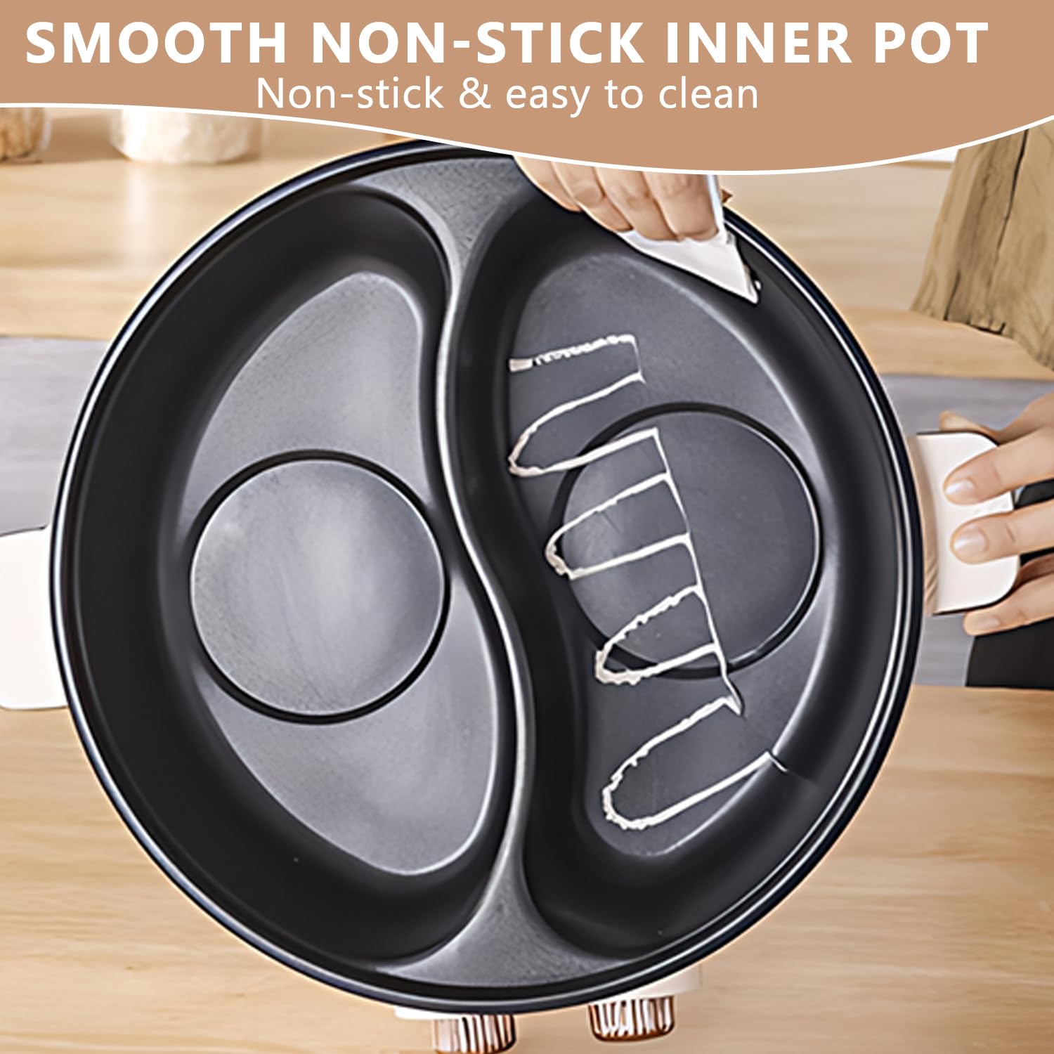 Hot pot électrique, 7,5 L Double Récipient avec Deux Régulateurs, 1600 W, Mijoteuse électrique avec Cloison de Séparation - 3 Vitesses, Hotpot Multifonctionnel pour Rôtir, Préparer des Ramen