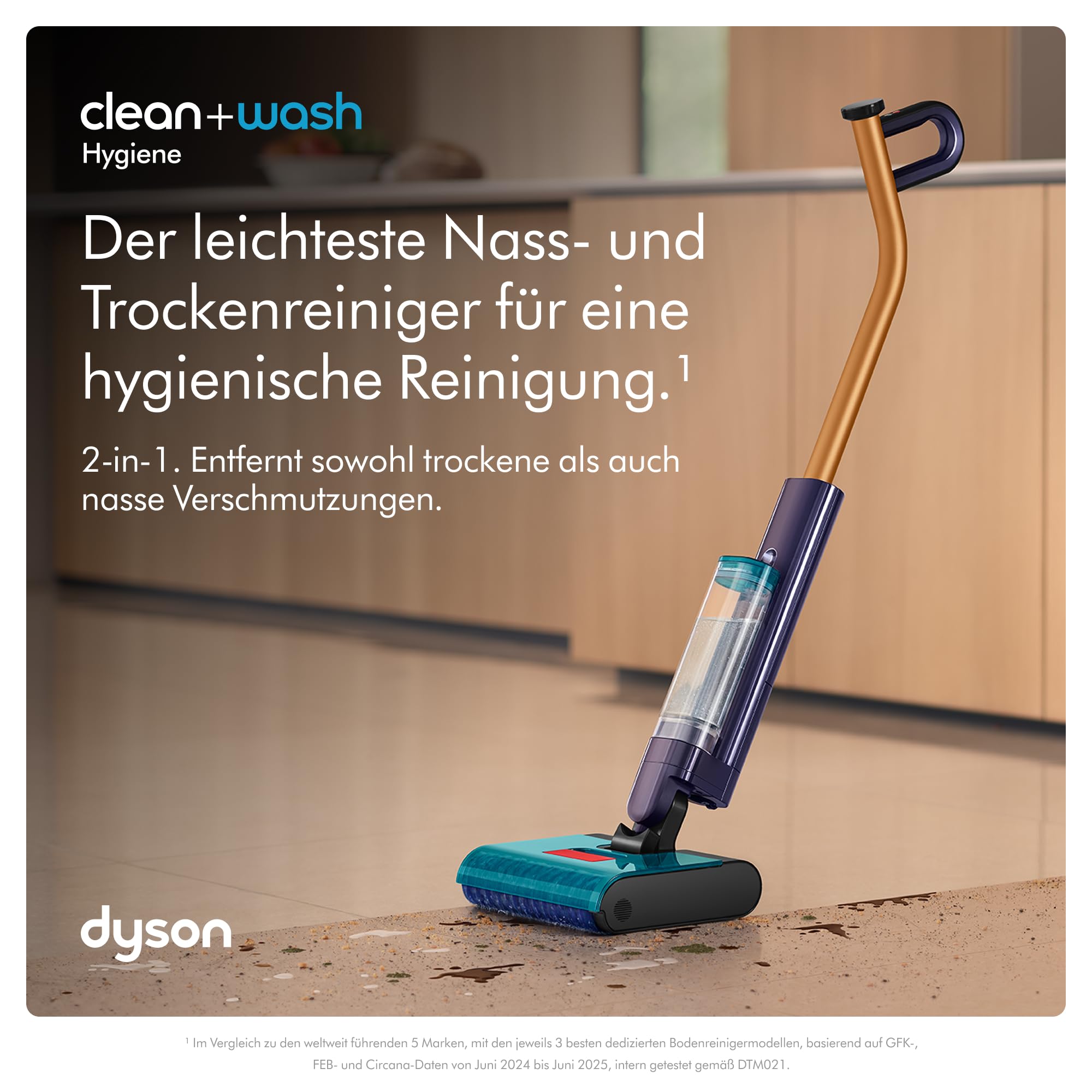Dyson Clean+Wash Hygiene Nass‑ & Trockenreiniger 2‑in‑1 Hartbodenreiniger, entfernt nasse & trockene Verschmutzungen, Haarentwirrungstechnologie, selbstreinigende Walze ohne Filter