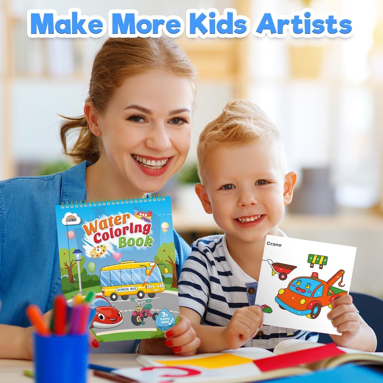 ZMLM Dipingi con Libro da Colorare ad Acqua per Bambini, Libro di Pittura ad Acquerello con Pennello, Libro Magico da Colorare Acqua per Bambini 3 4 5 6 7 8 Anni (Traffico+Oceano+Dinosauri)