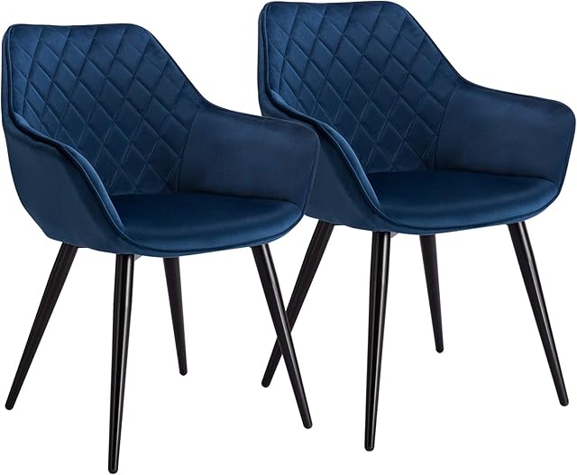 WOLTU Set of 2 Dining Chairs Blue Kitchen Side Dining Chairs Velvet Seat, Reception Chairs Armchairs for bedroom Counter Lounge Living Room,BH153bl-2