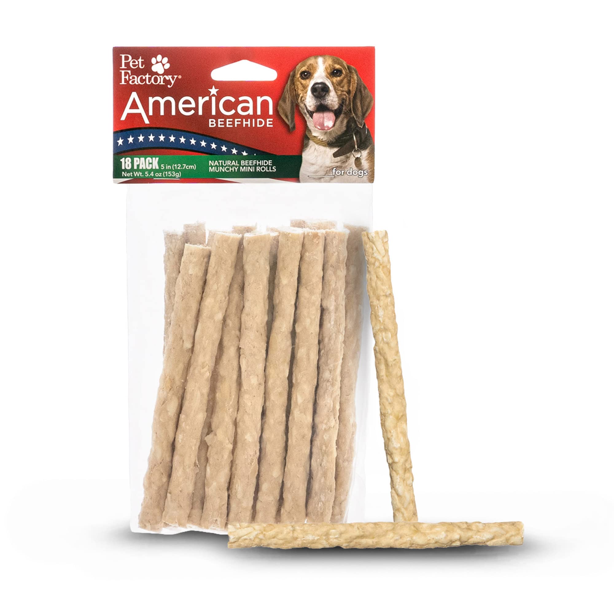 Pet FactoryAmerican Beefhide 5" Munch Mini Rolls Dog Chew Treats - Natural Flavor, 18 Count/1 Pack
