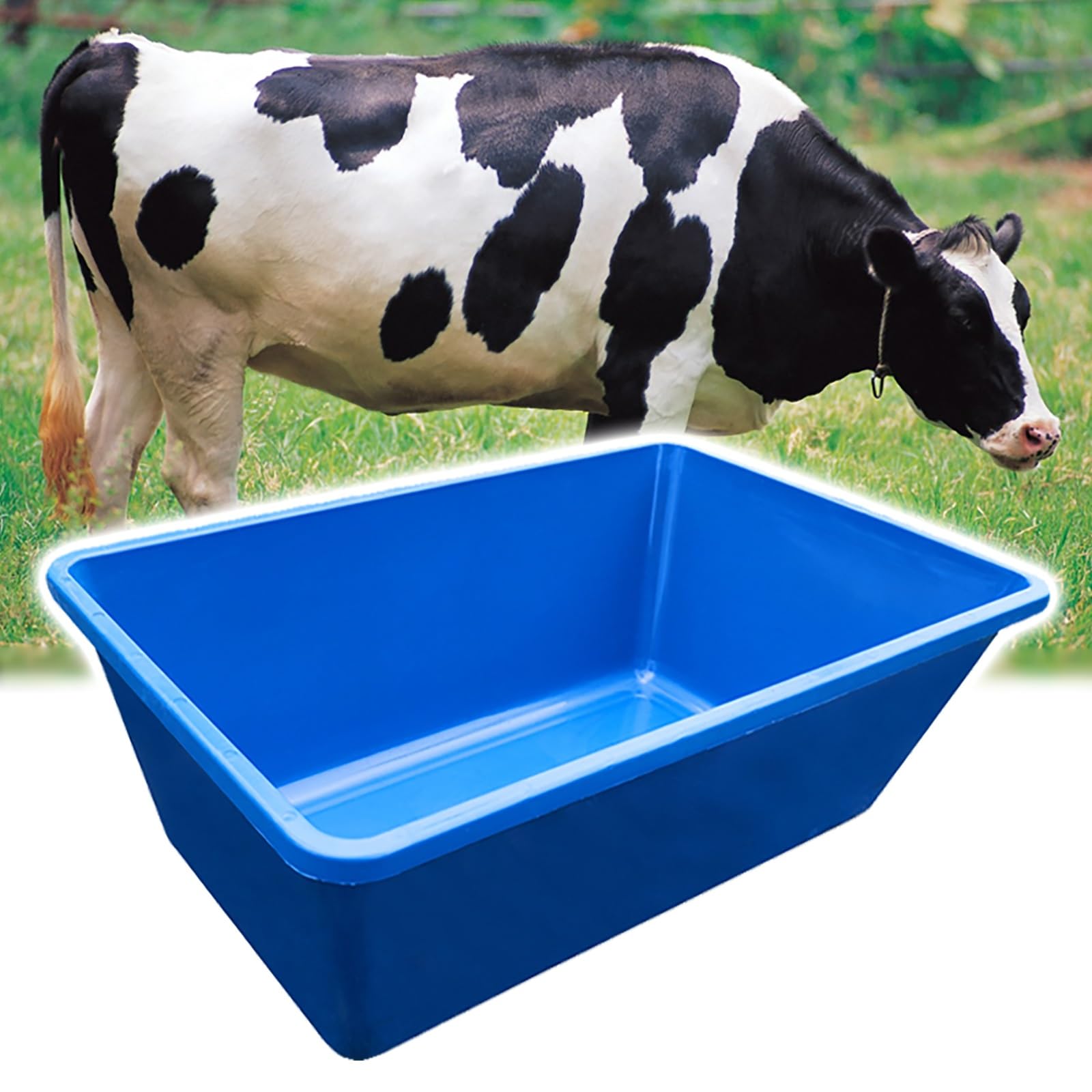 Comedero de plástico para Ganado de Gran Capacidad 35 kg/53 L, Cubo de pienso para Caballos más Profundo, Bebedero/comedero de heno y dispensador de Agua, comedero para Cerdos, Cabras, Cabal