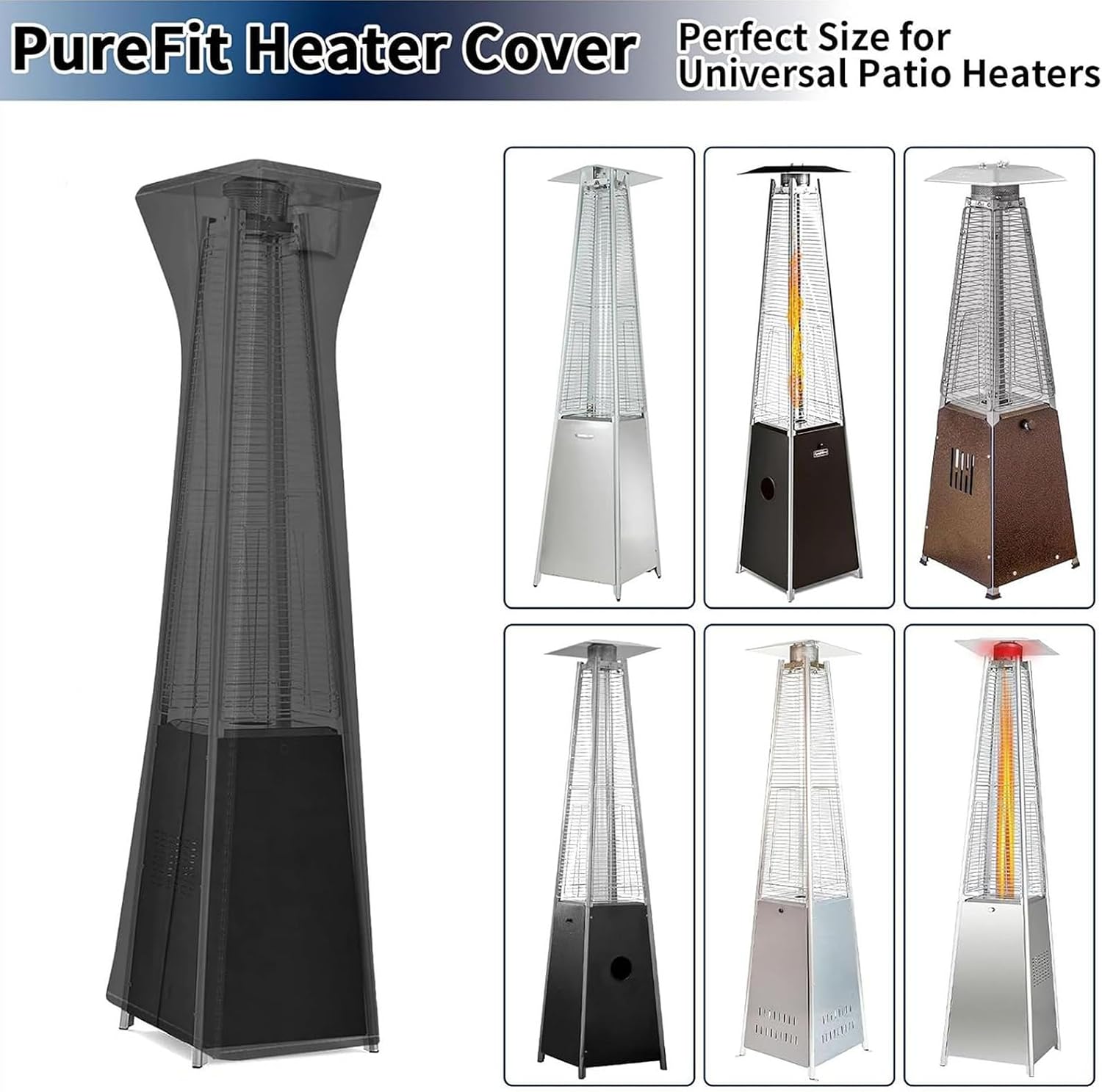 Patio Heater Cover - with Zipper Waterproof UV-Resistant Dust-proof Outdoor Protector | Stand Up Pyramid Heater Cover - for Lawn Deck Tan Garden Yard