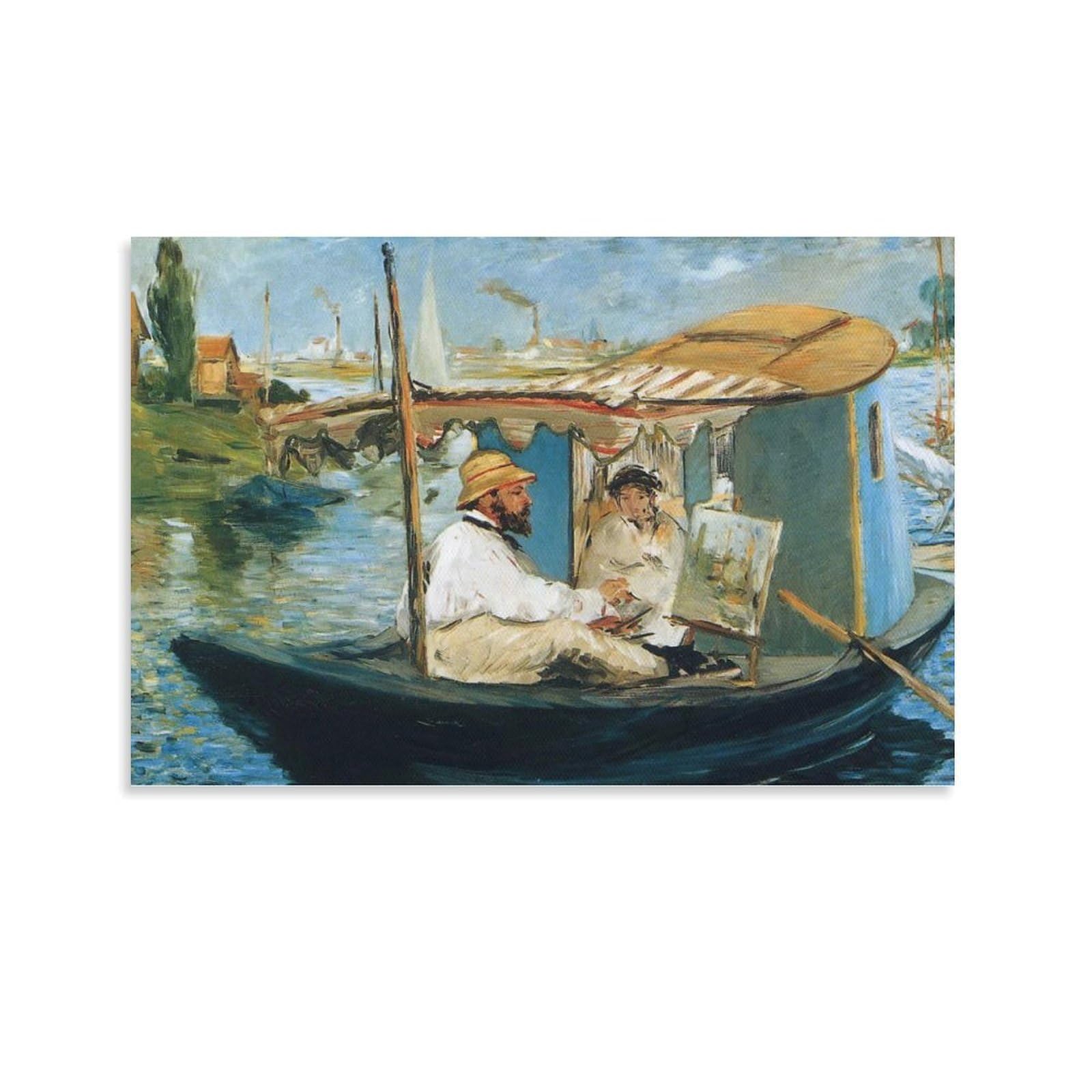 Amazon.co.jp: エドゥアール・マネ「ボートの上で絵を描く」印象派
