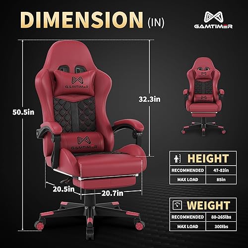 Miniatura 3 de Silla de juegos Gamtimer, silla de computadora con reposapiés y soporte lumbar, piel sintética transpirable, soporte lumbar y reposacabezas 4D