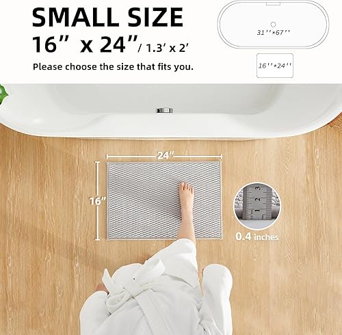 Miniatura 2 de Alfombras de baño antideslizantes, lavables, superabsorbentes, delgadas, pequeñas, de secado rápido, de pelo bajo, color gris claro, 16 x 24 pulgadas