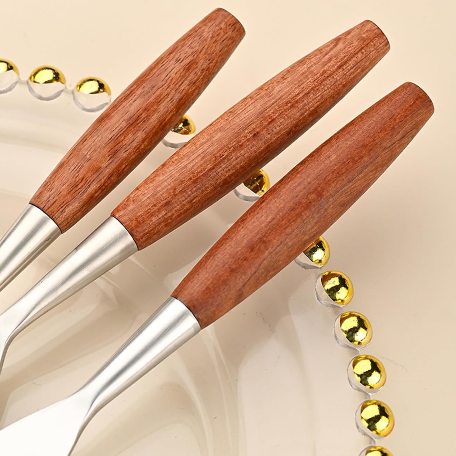Juego De Cubiertos con Mango De Madera para 8 Personas, Juego De 40 Piezas, Cubiertos Modernos De Acero Inoxidable 18/8, Juego De Utensilios único con Silver Silverware Set for 4