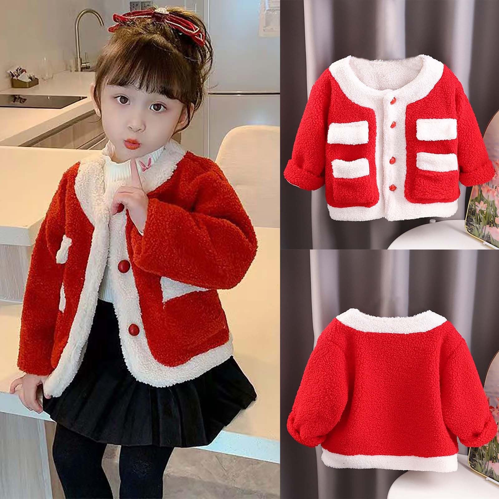 RNTOP Kids Girl Boy Christmas Outfit Toddler Sweatshirt Jacket Long Sleeve Fleece Hooded Coat Warm (Red, 4-5 Years)