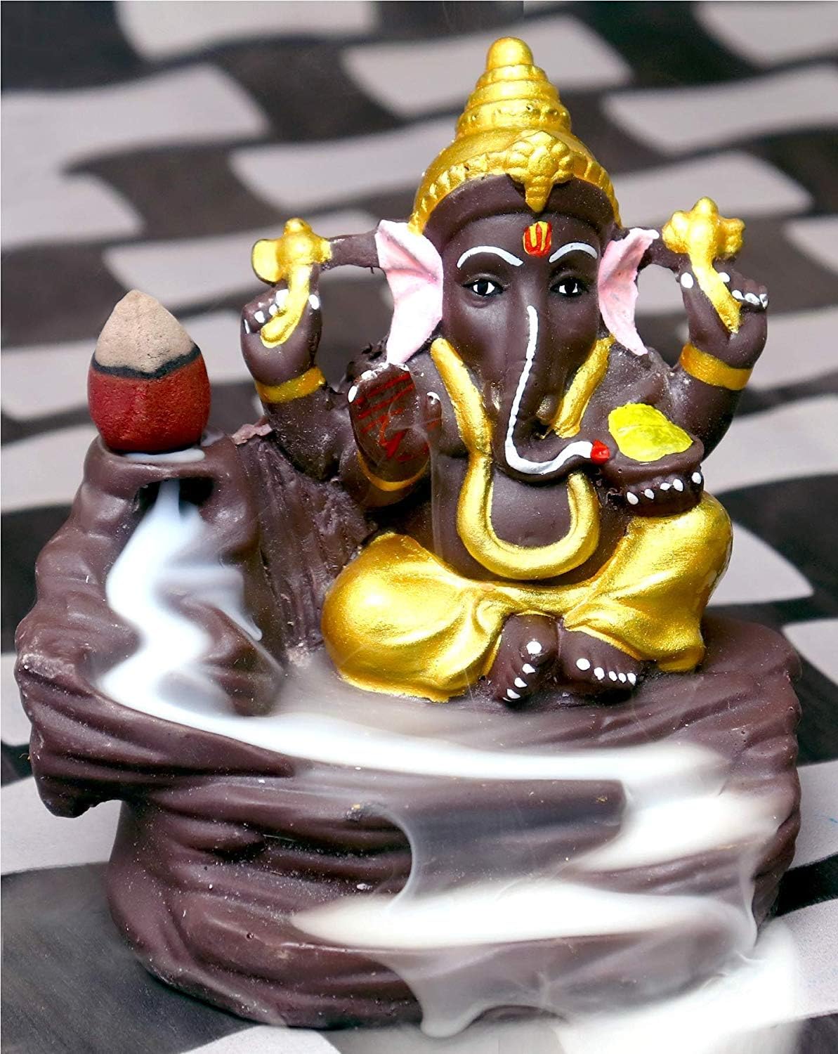 Decent handicrafts Marble Ganesh Backflow Cone Incense Holder Decorative Showpiece With 20 Free Smoke Backflow Scented Cone Incenses, Standard, Yellow, 20 Scented Cone Incenses