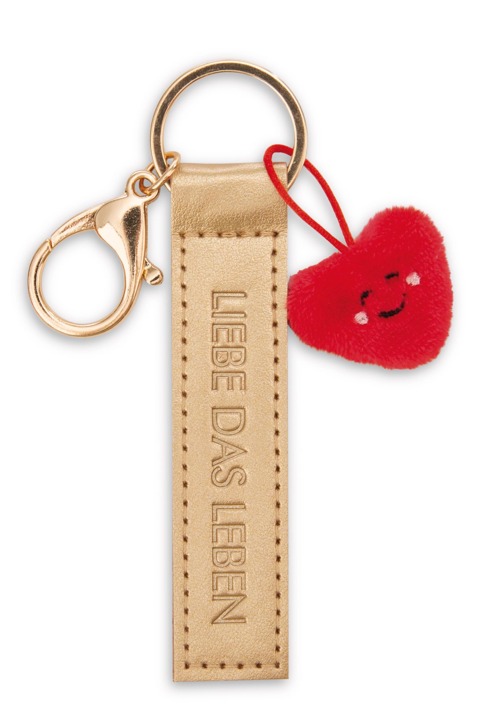 NICI Key Ring Liebe das Leben Imitation Leather Band Gold 10 cm with Heart