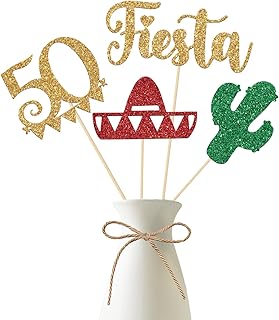 Fiesta 50th Centerpiece Sticks,Happy 50th Birthday Anniversary Decorations,Taco Bout Fifty Sign/Mexican 50th Birthday Party Decorations 12 Pieces Gold Green Red