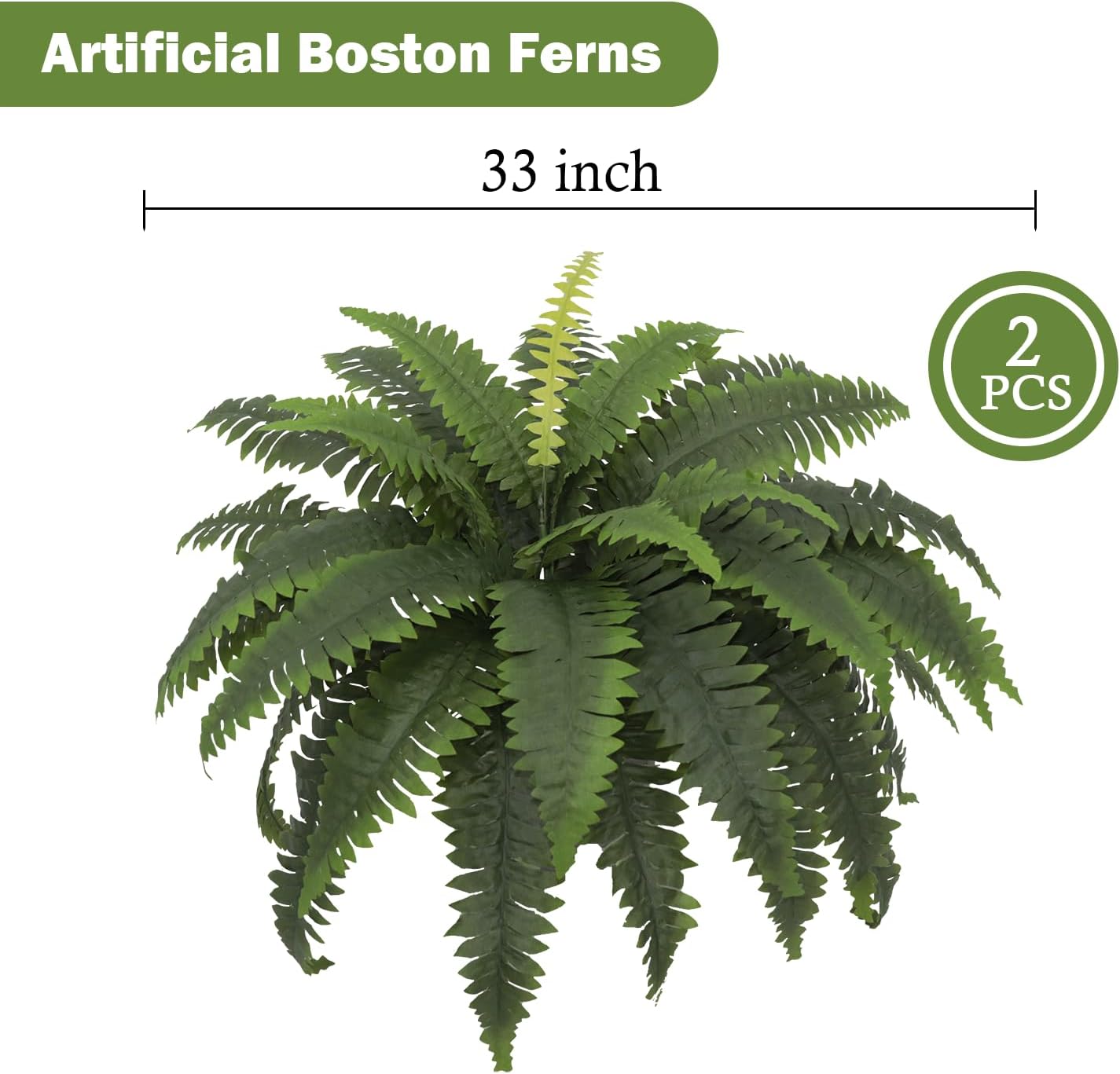 Artificial Ferns for Outdoors, Set of 2 Bouquets 33" Diam Large Fake Ferns 37 Fronds Faux Boston Fern Bush Plant for Indoors Home Garden Porch Windowsill Entrance Farmhouse Décor… - Image 5