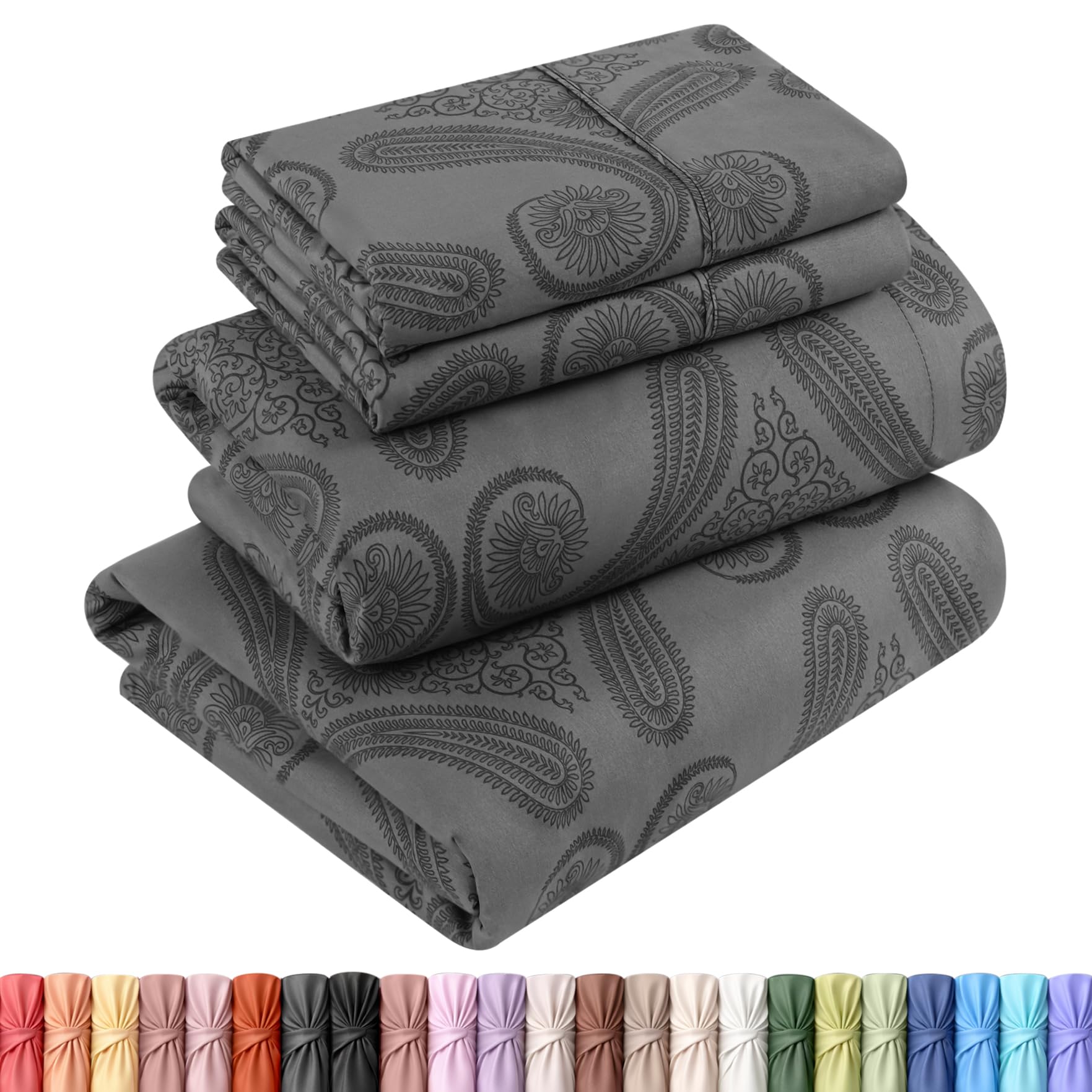 Utopia Bedding Queen Sheet Set, Soft Microfiber 4 Piece Bed Sheets with 15" Deep Pocket - Easy Care Brushed Microfiber (Paisley - Grey) — image 1