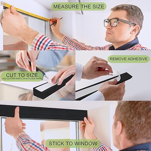 Vista 4 de Mirrotek Persianas plisadas de papel para ventana, persianas para oscurecer la habitación, color negro, 36 x 69 pulgadas