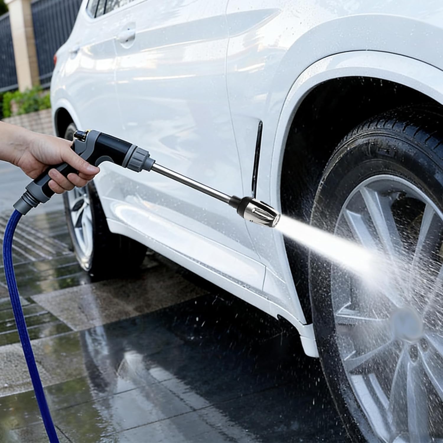 Aquoxis Pressure Washer, Aquoxis Spray Nozzle, Pressure Washer – 15x More Powerful Than Hoses, 360° Rotating for Three Spray Modes with Foam Pot (+ 3 Connector+25Ft Water Pipe)