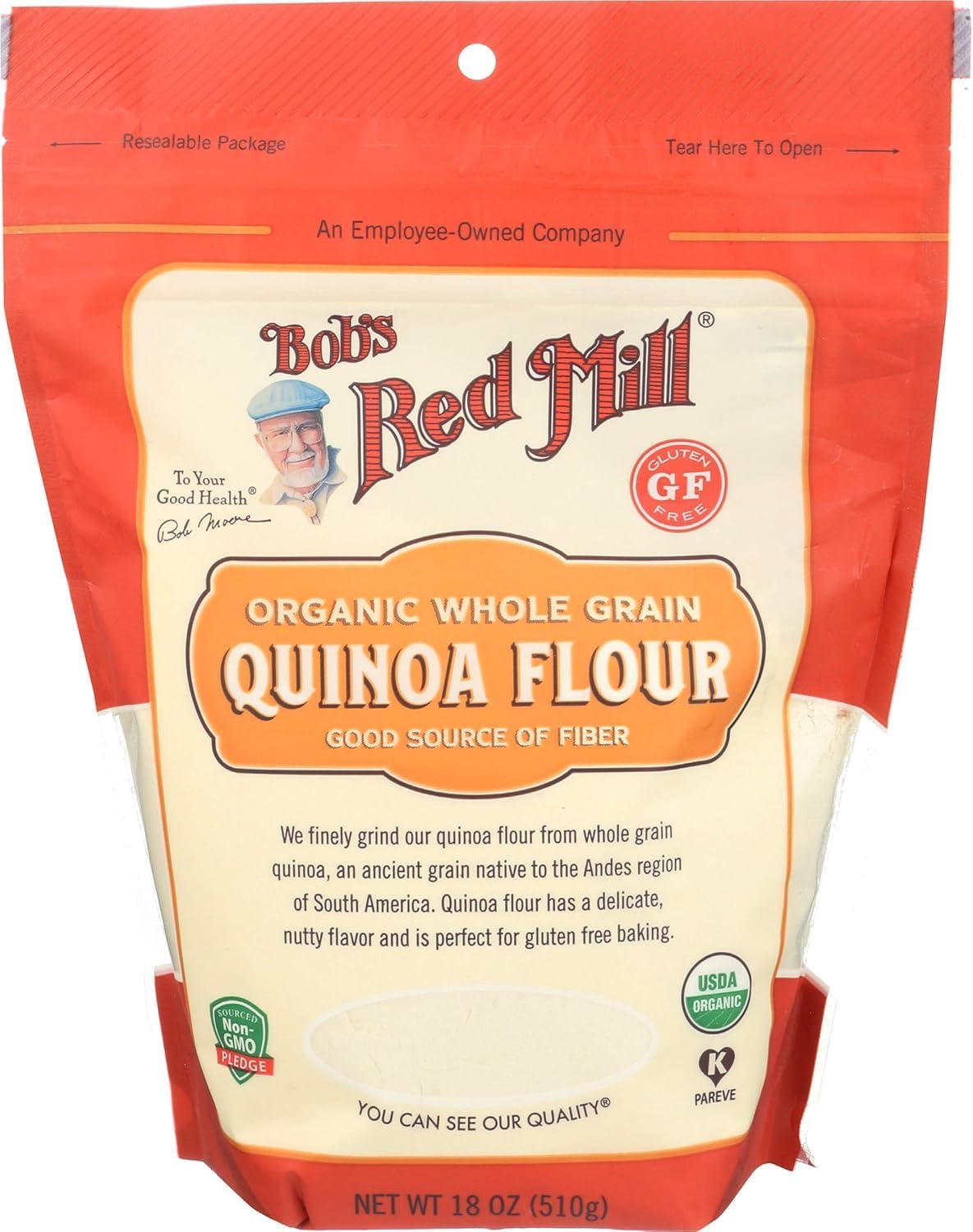 Organic Quinoa Flour, 510g - Non GMO, Whole Grain, Vegan, Kosher