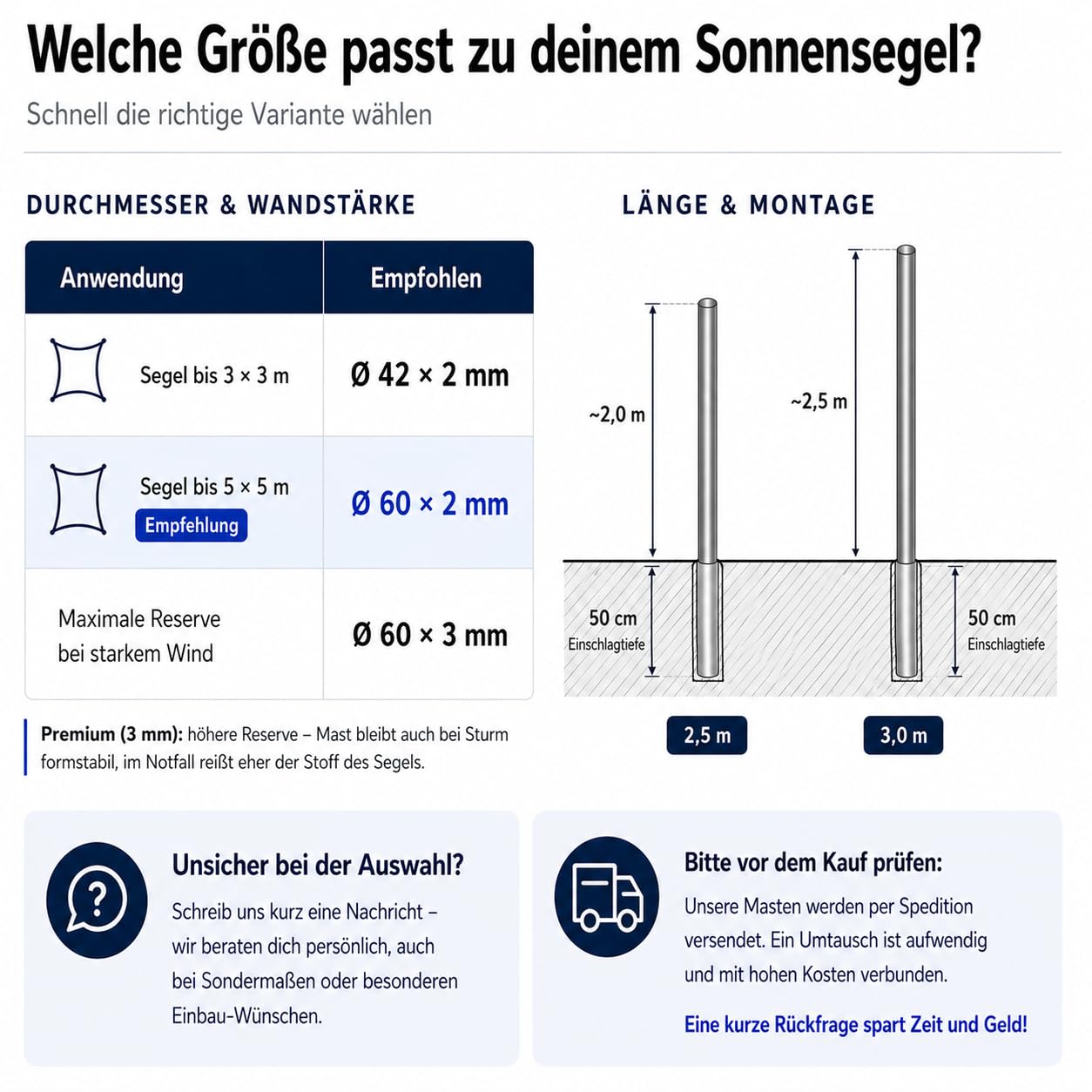 Sonnensegelmast 2,5-3m Höhenverstellbar Edelstahl mit Bodenhülse Sonnensegel Mast Pfosten Stange (⌀42mm 3m ohne Bodenhülse)