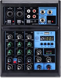 WIN-Mix Professional 4-Channel Bluetooth Mixer with USB Recording, 48V Phantom Power for DJ, Karaoke, Podcasting & Streaming