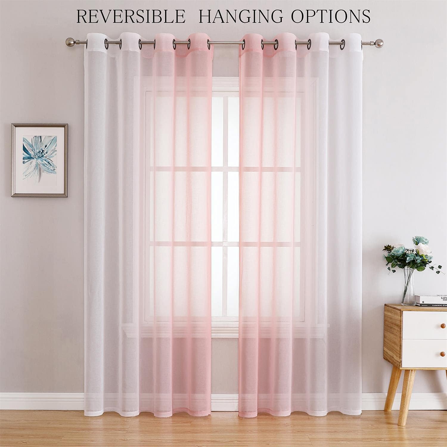 G2000 Sheer Pink and White Ombre Curtains - 84 Inch Long, Light Filtering, Grommet Curtains for Bedroom & Living Room Windows, 2 Panels Set