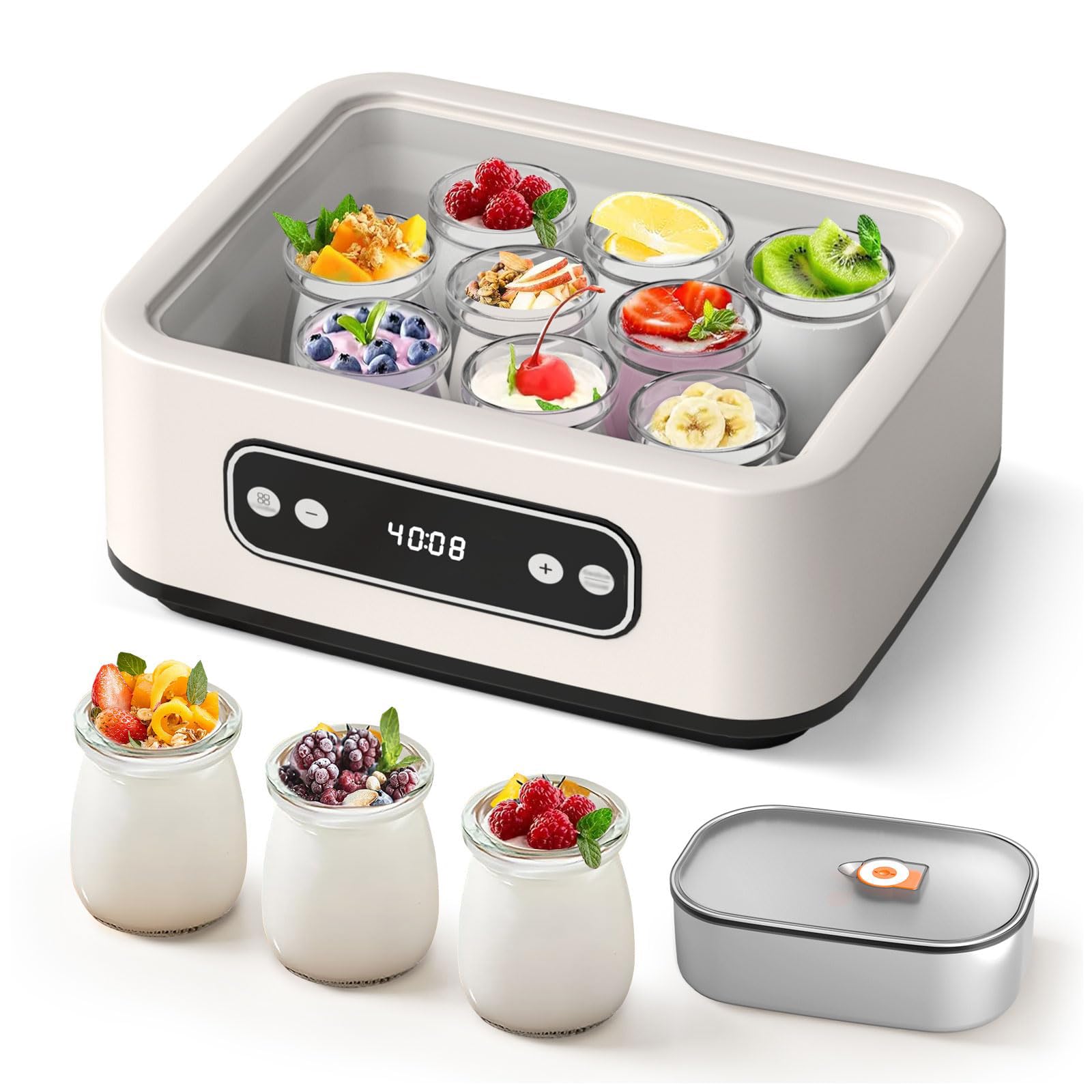 Yaourtière avec Cuve Intérieure en Acier Inoxydable 304 et 9 Pots Portables