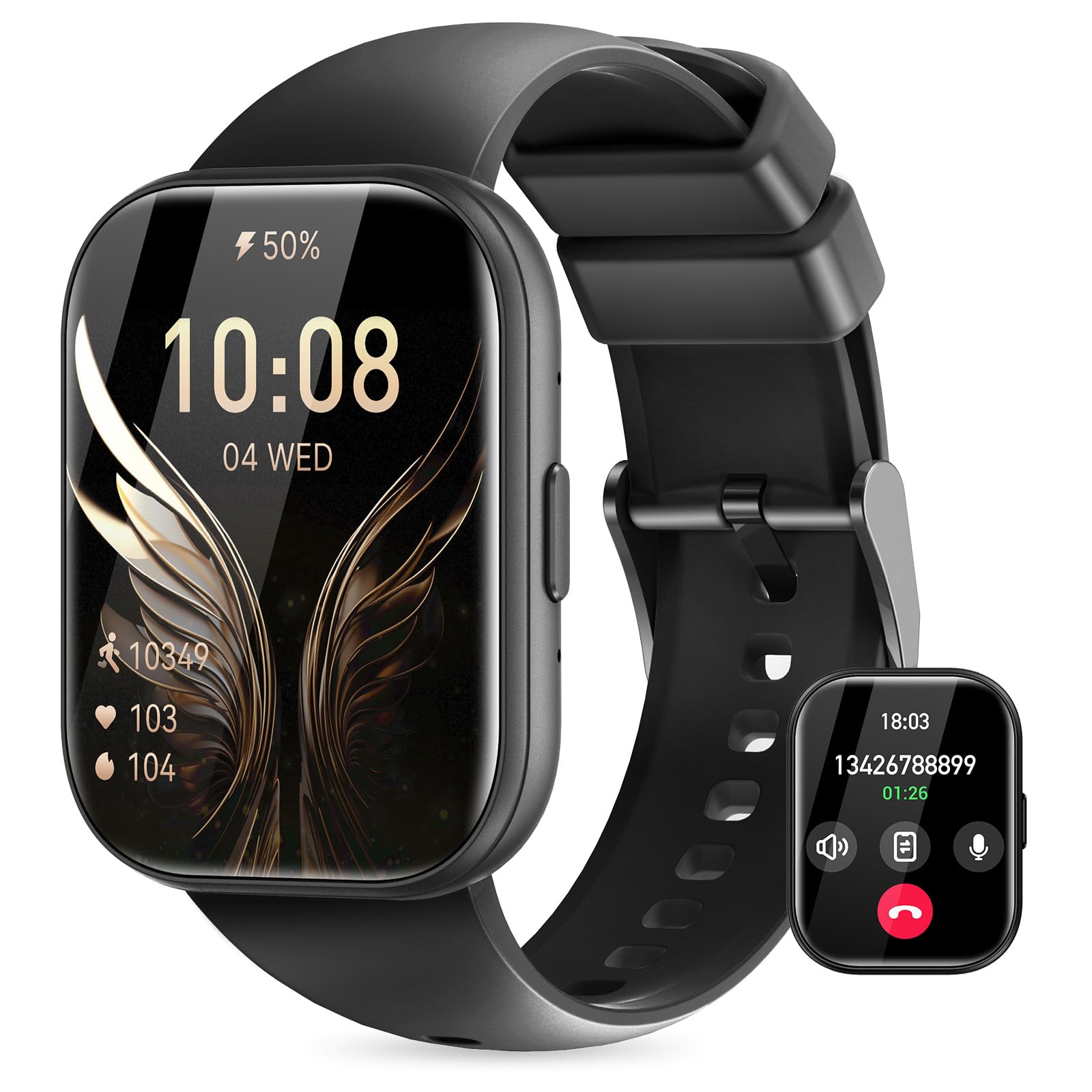 Reloj Inteligente Hombre Mujer con SIRI/ET/HRV 1.75" TFT Smartwatch con Llamadas Bluetooth IP68 Presión Arterial Pulsometro SpO2 Monitor de Sueño Ciclo Menstrual Fitness Tracker Android iOS (Negro)