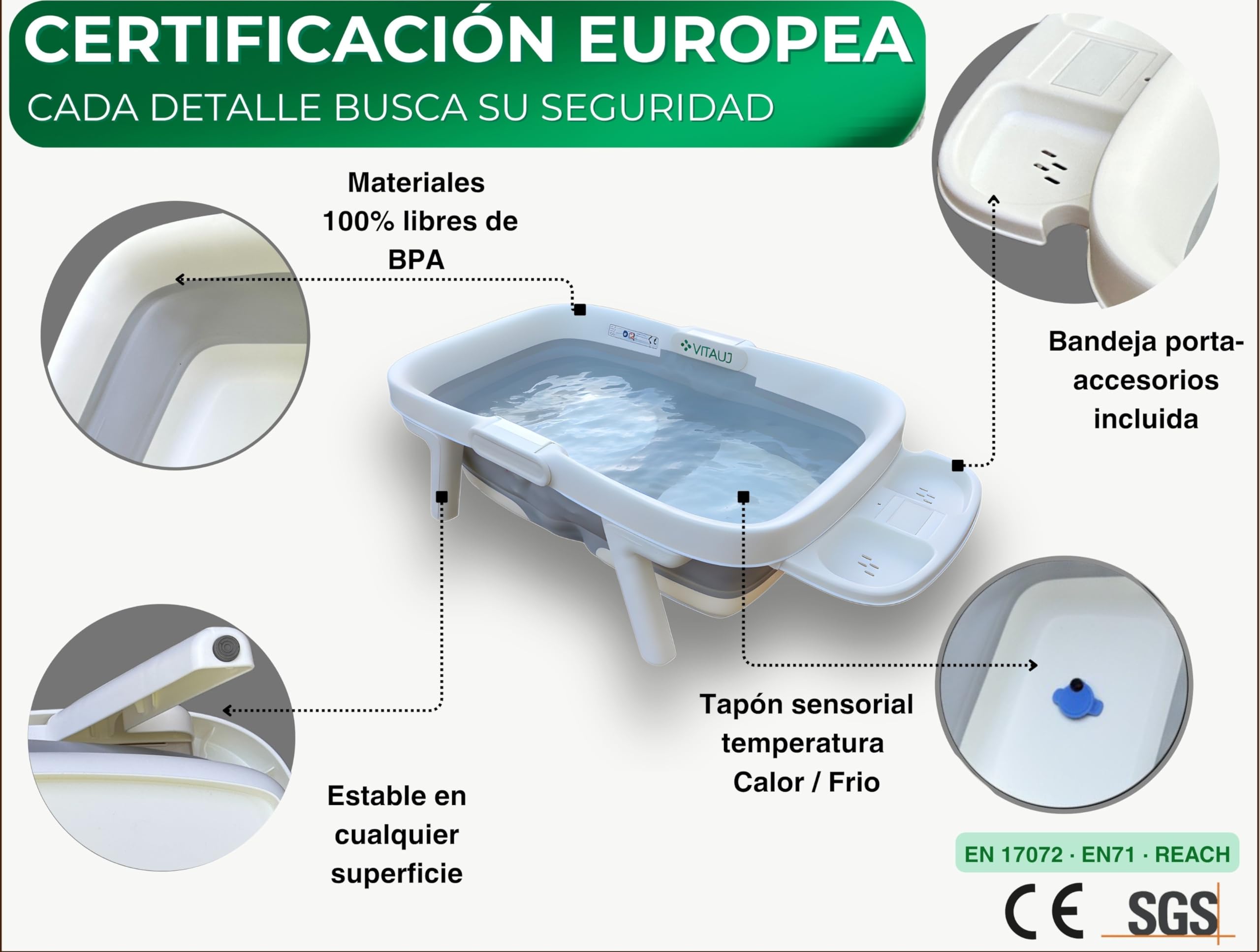 Bañera Plegable Bebé 0–36 Meses con Cojín Antideslizante, Termómetro sin Cables y Juguete | Grande, Segura y Compacta