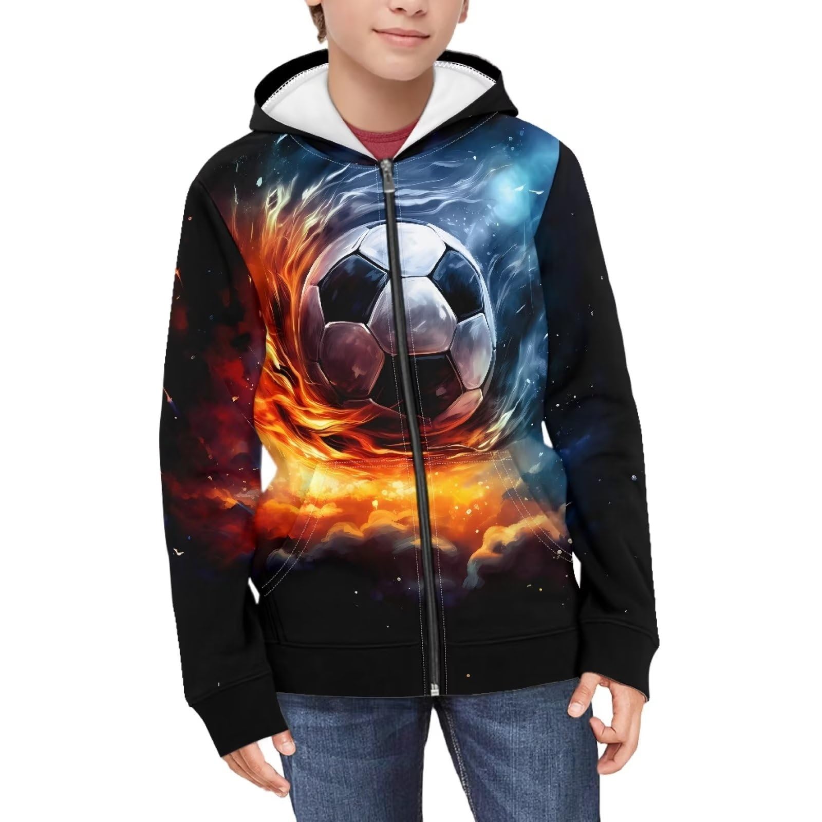 Suobstales Kids Soft Zip-Up Hoodie for Boys 6-16 Years Hooded Sweatshirt Fall Cardigan Jacket with Pockets