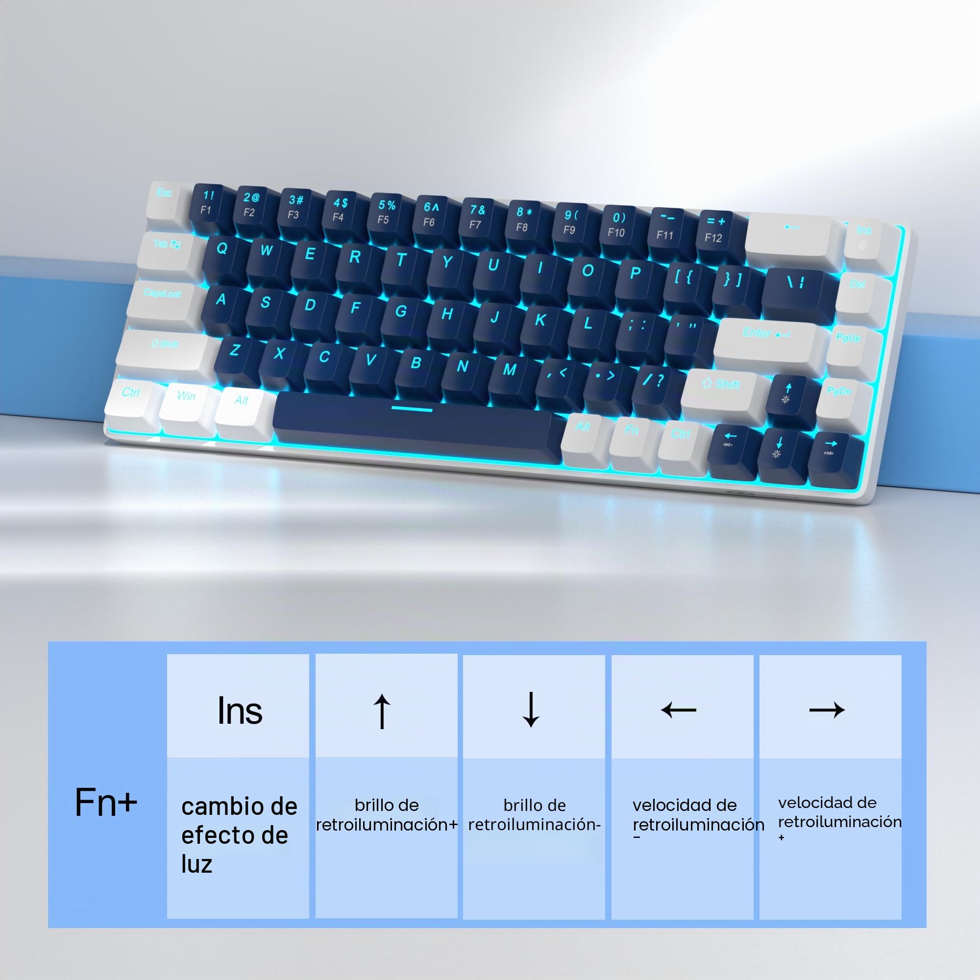 MageGee Teclado Mecánico Gaming | MK-Box Teclado Gaming 60% Mecánico | USB, Anti-ghosting, Teclado Retroiluminado LED RGB (Negro) (Azul)