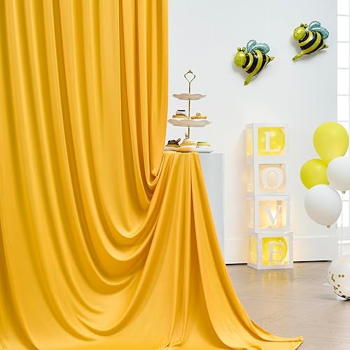 Miniatura 2 de Paneles de cortina de fondo amarillo sin arrugas, de 10 x 10 pies, cortinas de fondo amarillo de poliéster, suministros de decoración del hogar para