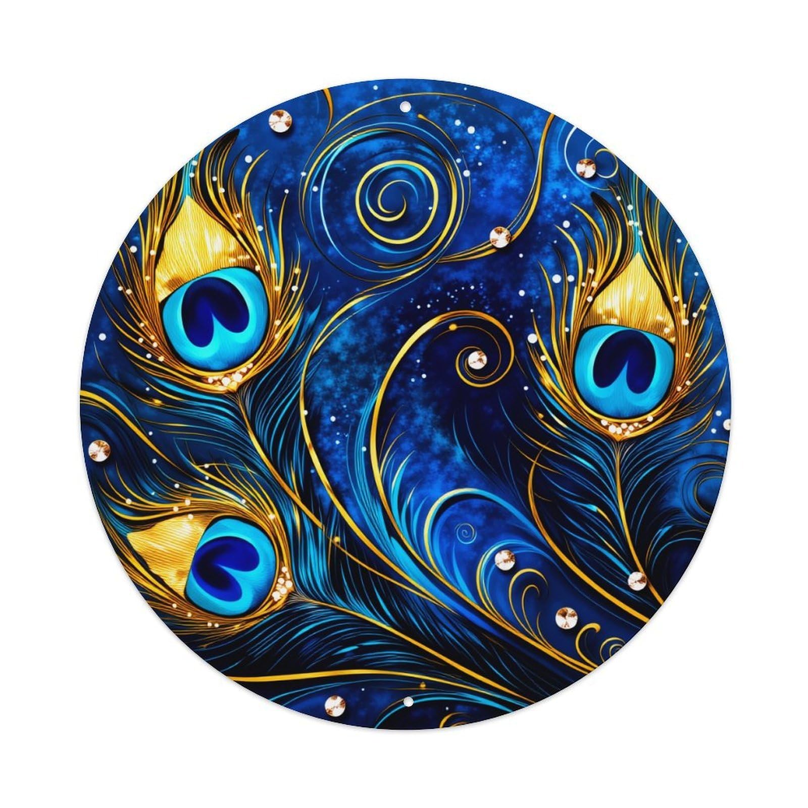 Wmlzdnwr Vintage Peacock Feathers Blue Gold Swirls Sparkles Pattern Round Tin Sign,Retro Wall Art,Metal Poster For Home, Bar, Garage, Cafe, Rustic Indoor & Outdoor Decor, 8X8 Inches