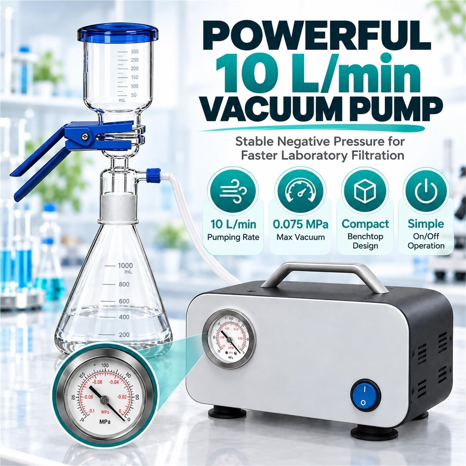 Kit de filtración al vacío 1000 ml de vidrio borosilicato
