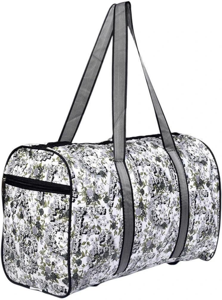 Duffel Bag for Men Floral Print with Shoulder Straps, Grey and White Pattern, Travel Women Duffle Weekender Bag-image-10