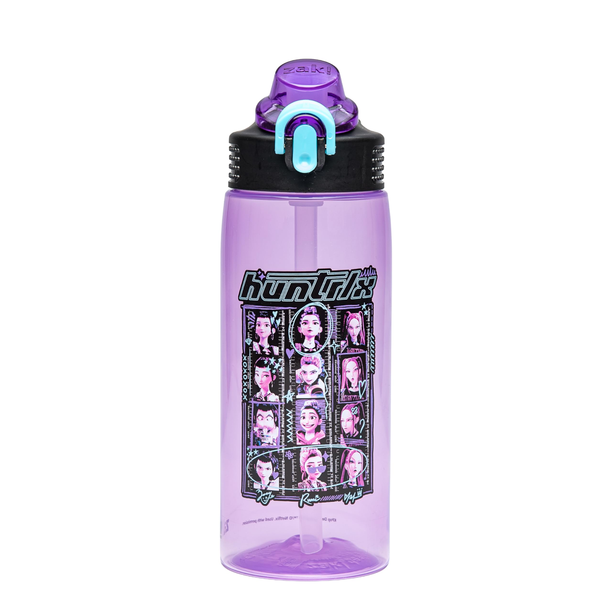 Zak Designs KPOP 750ml Durable Plastic Water Bottle with Straw, Leak Proof Handle and Lid with Pop Up Spout for School or Travel, Purple