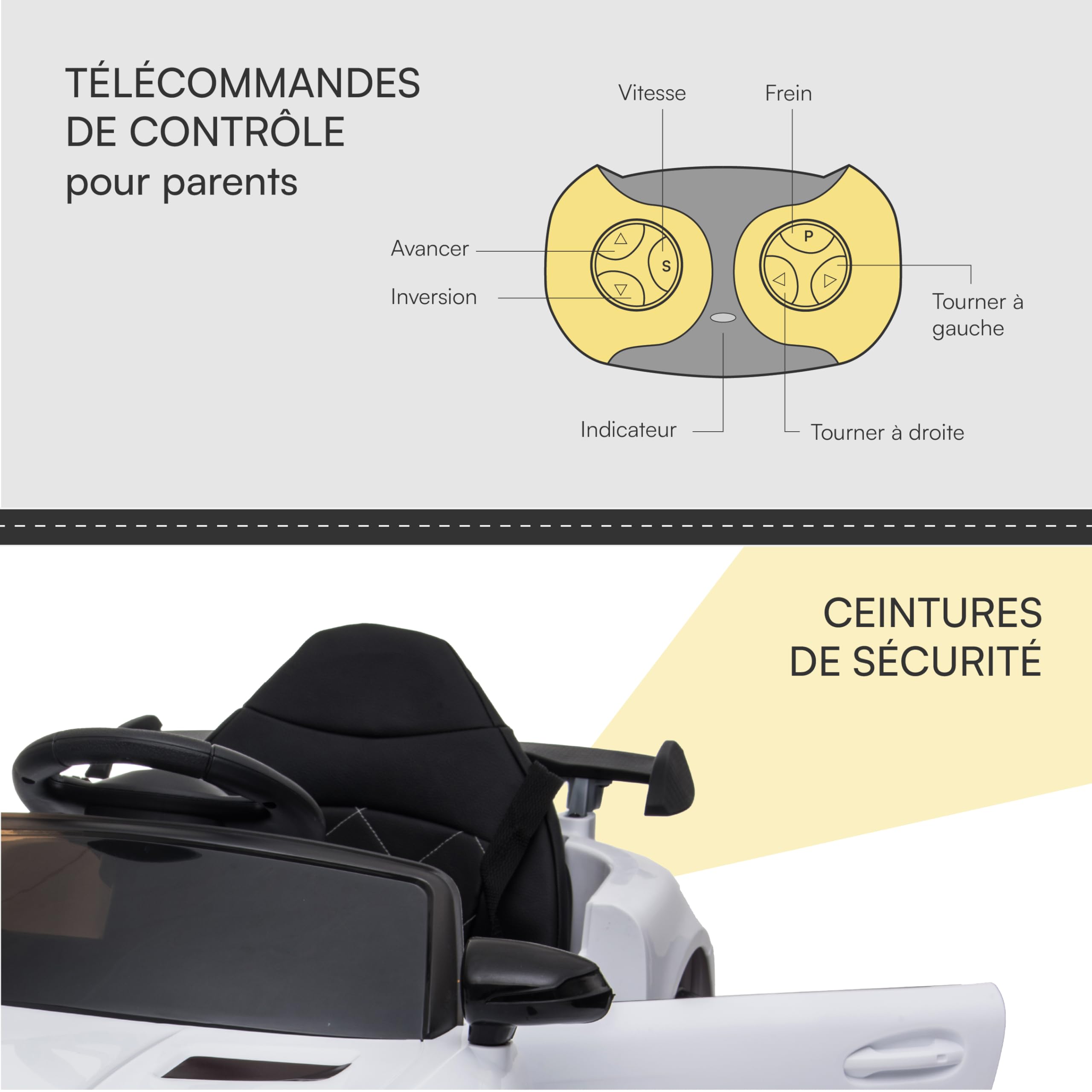 Baroni Toys Mercedes AMG Voiture Électrique Enfants 12V 25kg 1-4 Ans Blanc