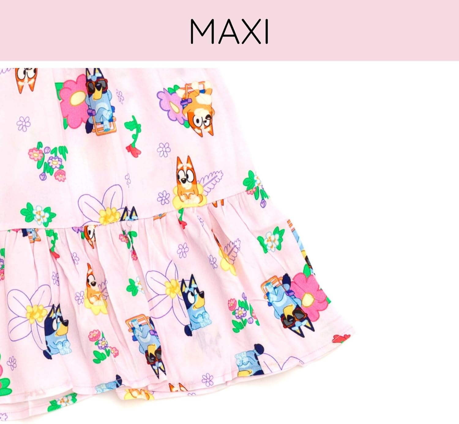 Bluey Girls Square Neck Smocked Maxi Dress Toddler to Big Kid Sizes (2T - 10-12) - Image 6