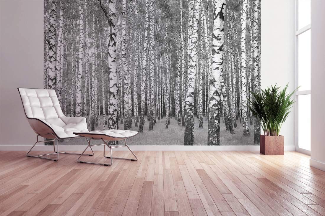 A.S. Création 403706 - Papel pintado fotográfico (3,36 x 2,60 m), diseño de bosque, color gris, negro y blanco