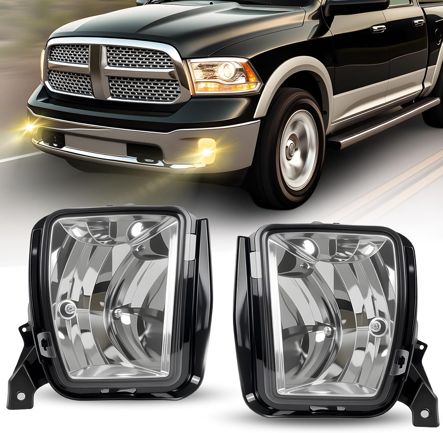 Fog Lights Compatible With 2013-2018 Ram 1500 & 2019-2021 Ram 1500 Classic Pickup Truck, Front Bumper Driving Lamps with Passenger & Driver Side- Clear Lens