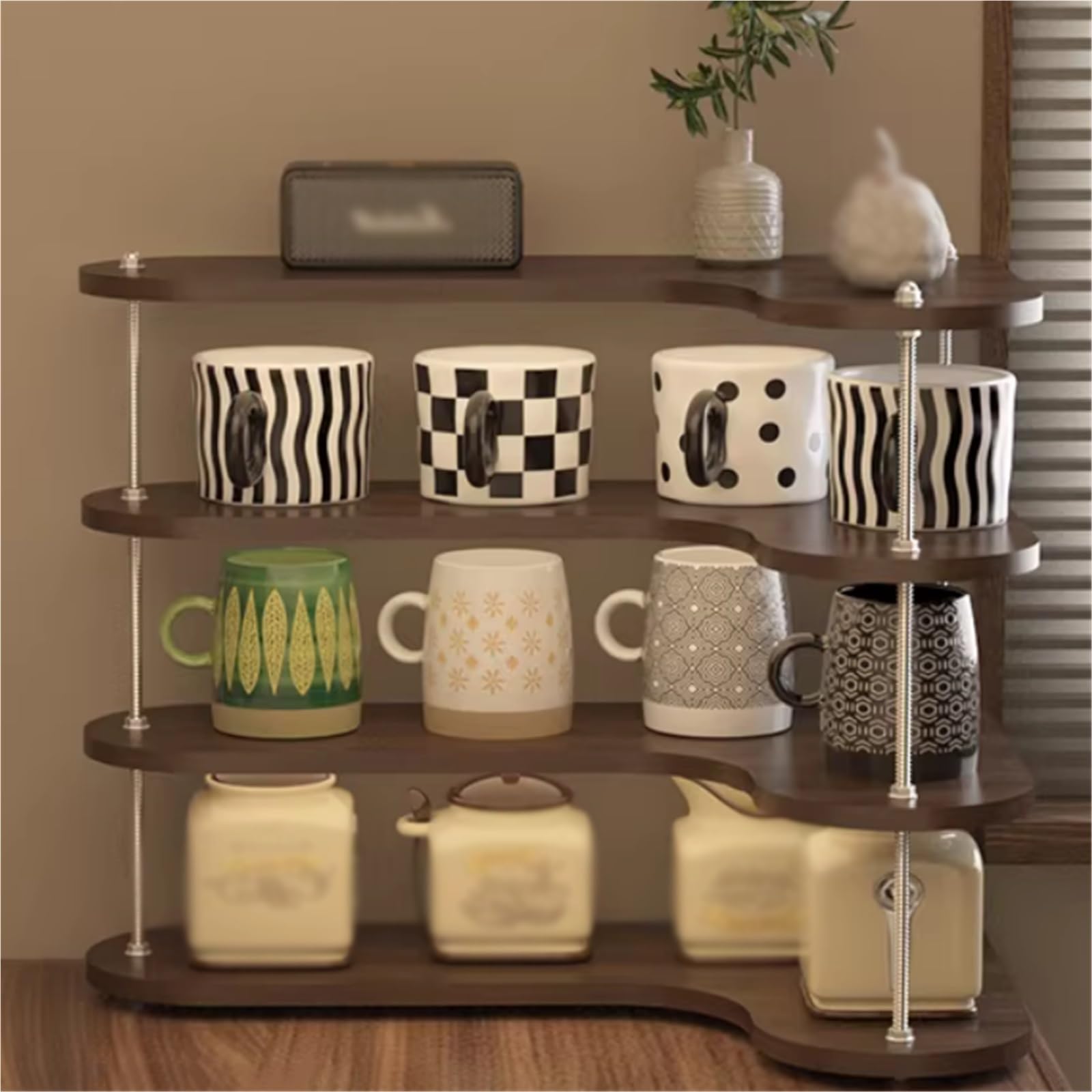 Tassenregal Tassenaufbewahrung, Desktop-Ecke, Kaffee-Ecke, geschichteter Teetassenhalter(Walnut)