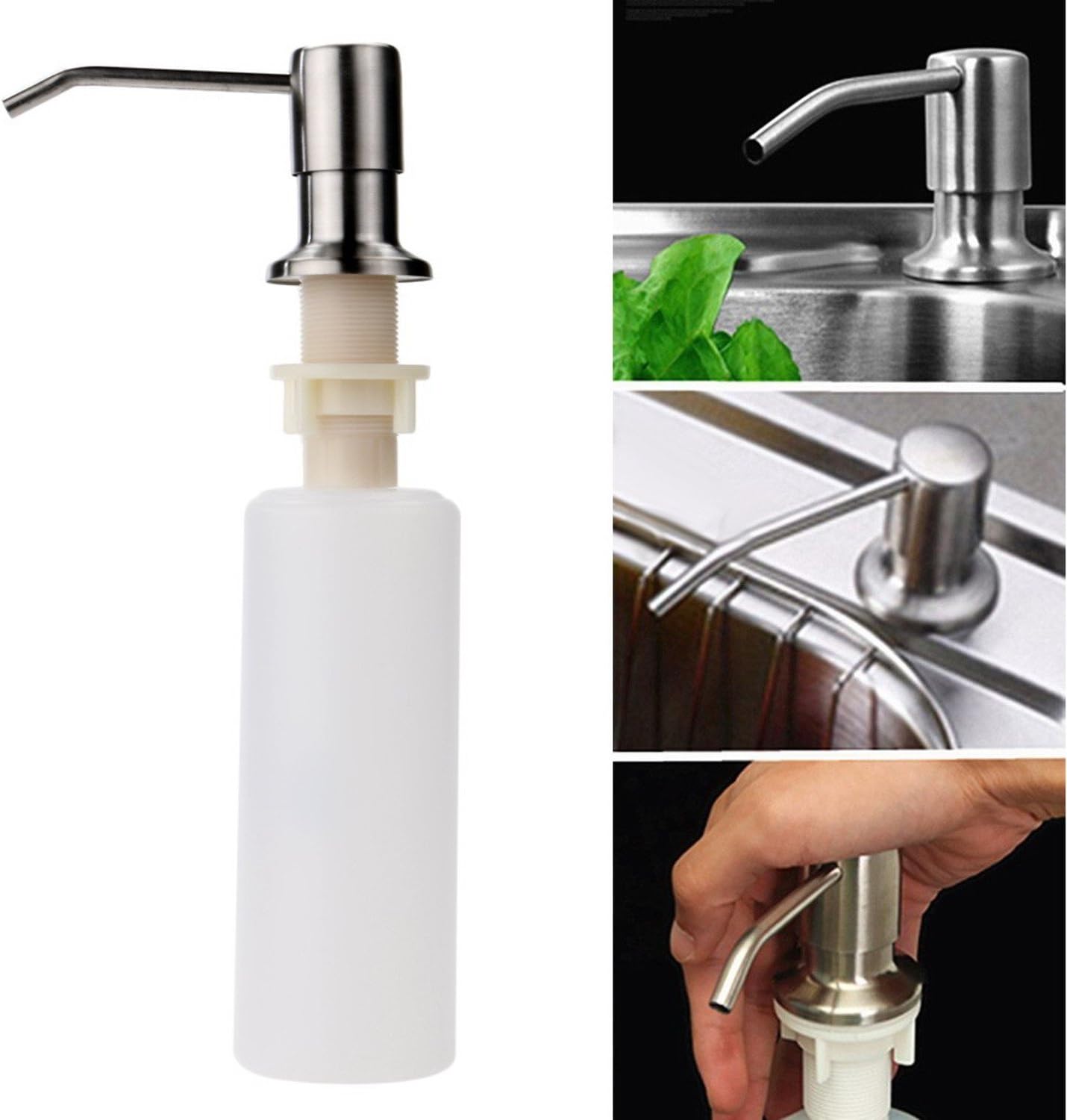 CCNN Home 1pcs Kitchen Sink Soap Dispenser - Stainless Steel Head + ABS Bottle Bathroom Lotion Liquid Soap Dispenser