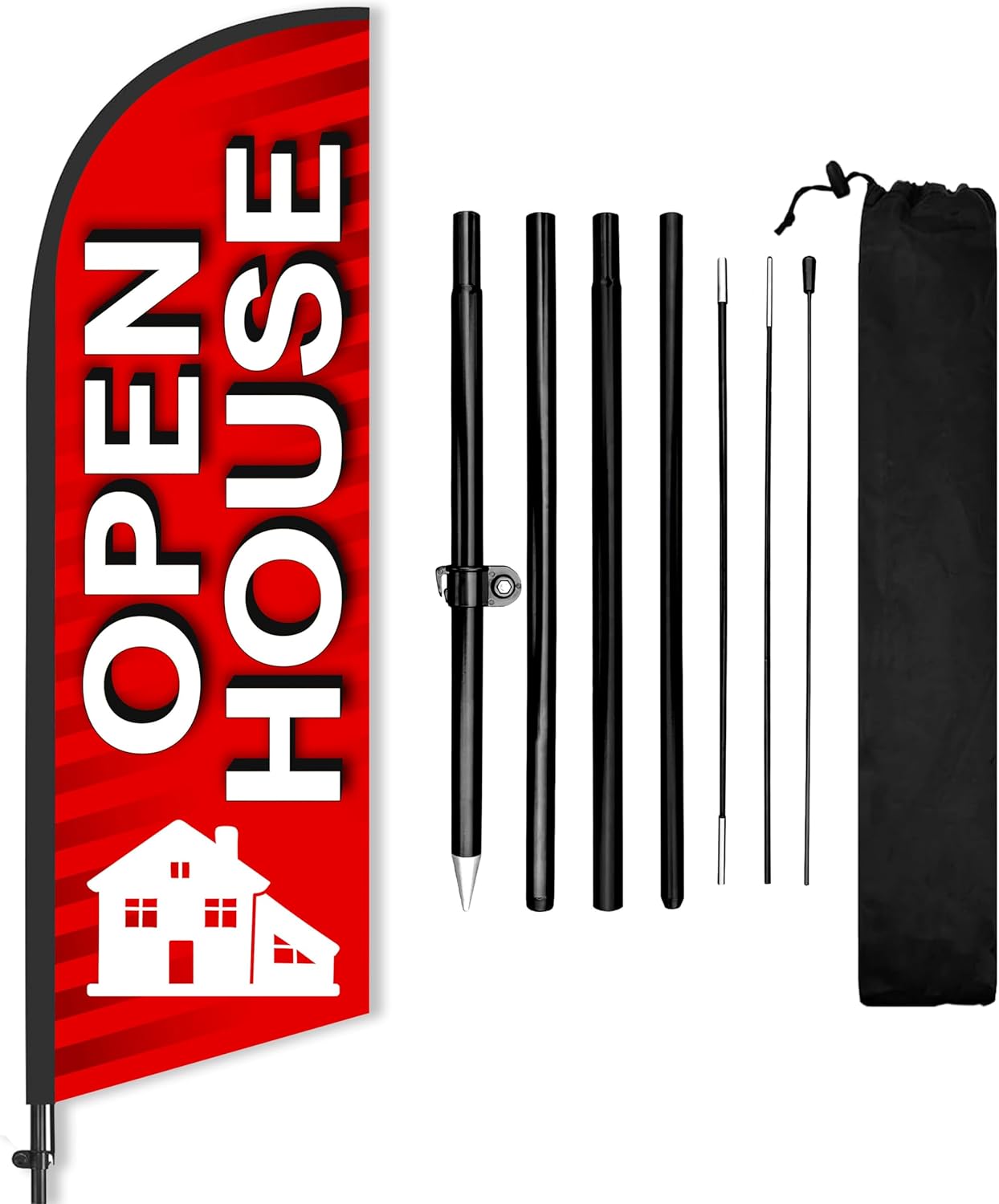 Open House Flag for Real Estate 8 ft, Outdoor Feather Flag Pole Kit with Ground Stake & Carry Bag, Single-Sided Real Estate Agent Open House Banner, Open House Signs for Realtors