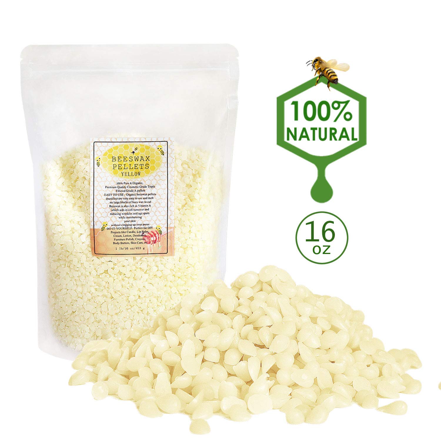 YIHAN White Beeswax Pellets, Organic, 1 LB