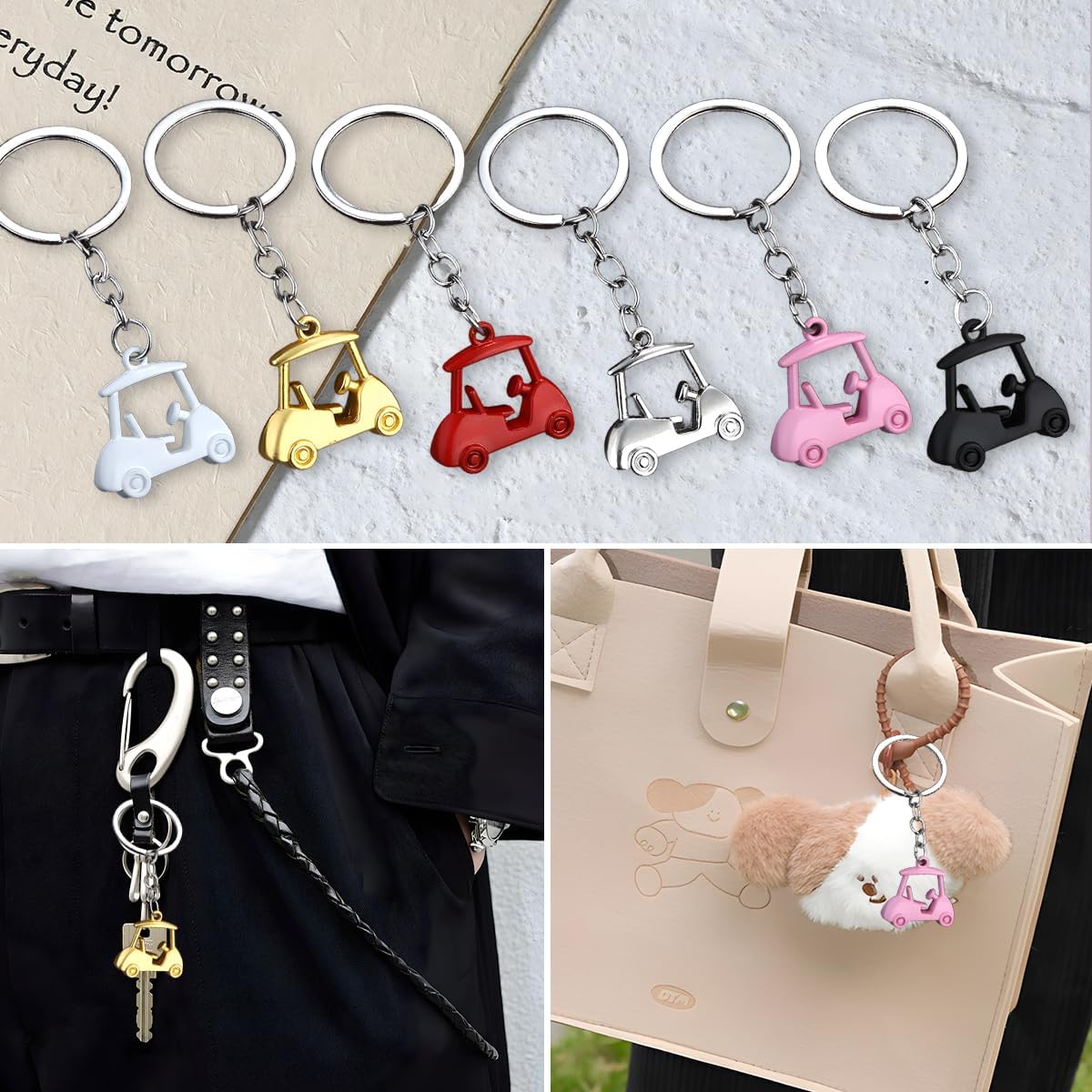2PCS Car Golf Cart Keychain, Zinc Alloy Golfer Vehicle Key Chains, Automotive Key Ring Holder Ornament, Universal Fit (Black) - Image 6