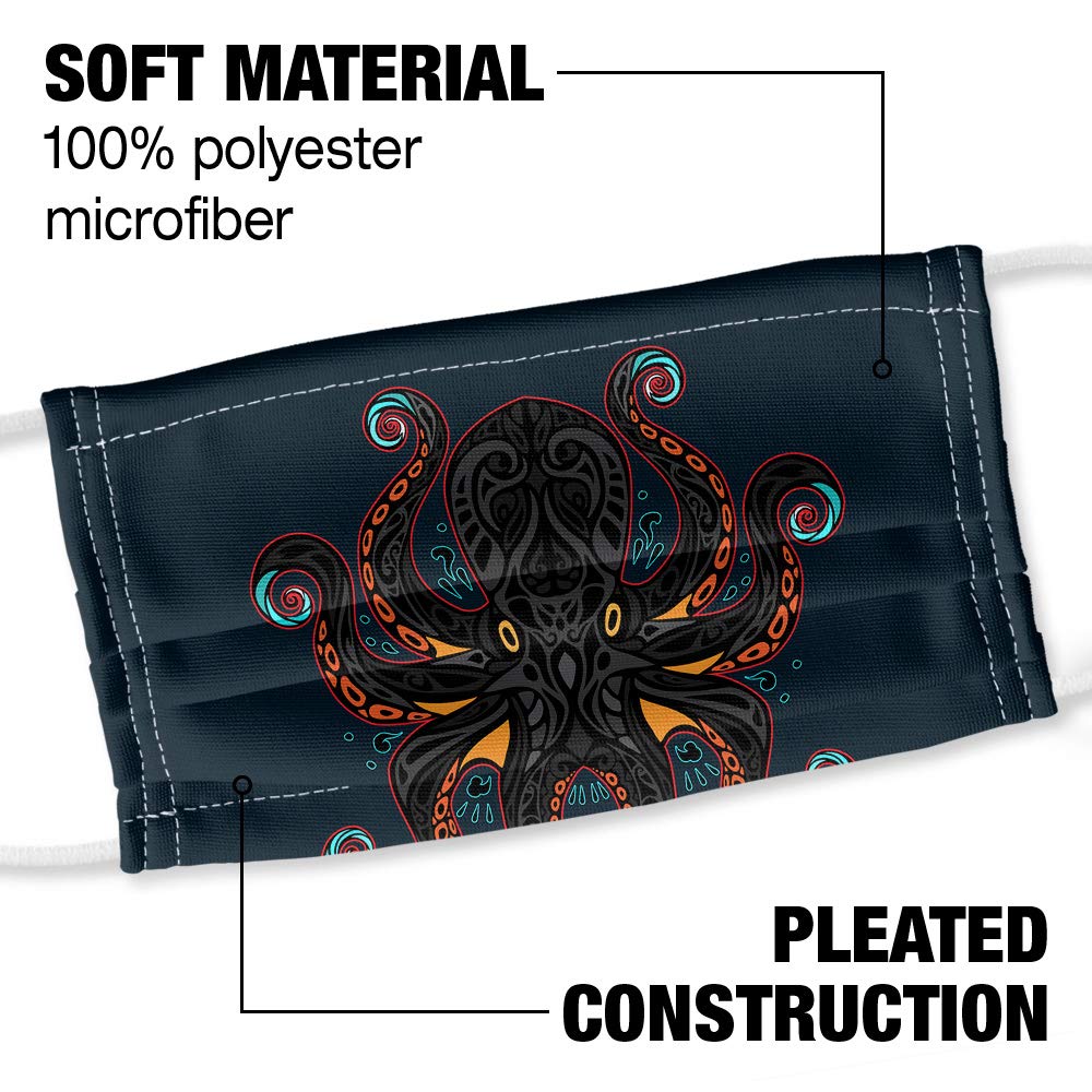 Popfunk Black Octopus in the Abyss 1-Ply Reusable Face Mask Covering with Adjustable Nose Wire, Unisex