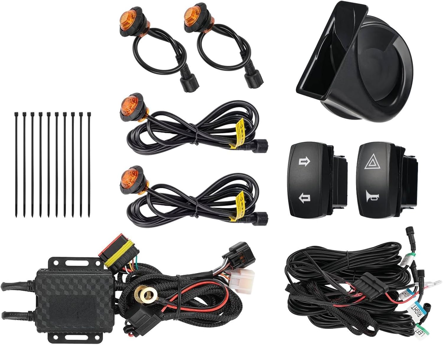KEMIMOTO UTV Turn Signal Kit with 110dB Horn - Plug & Play Pre-Wired Blinker, Hazard Switch for Polaris RZR, Can-Am Maverick, Kawasaki Teryx, CFMOTO