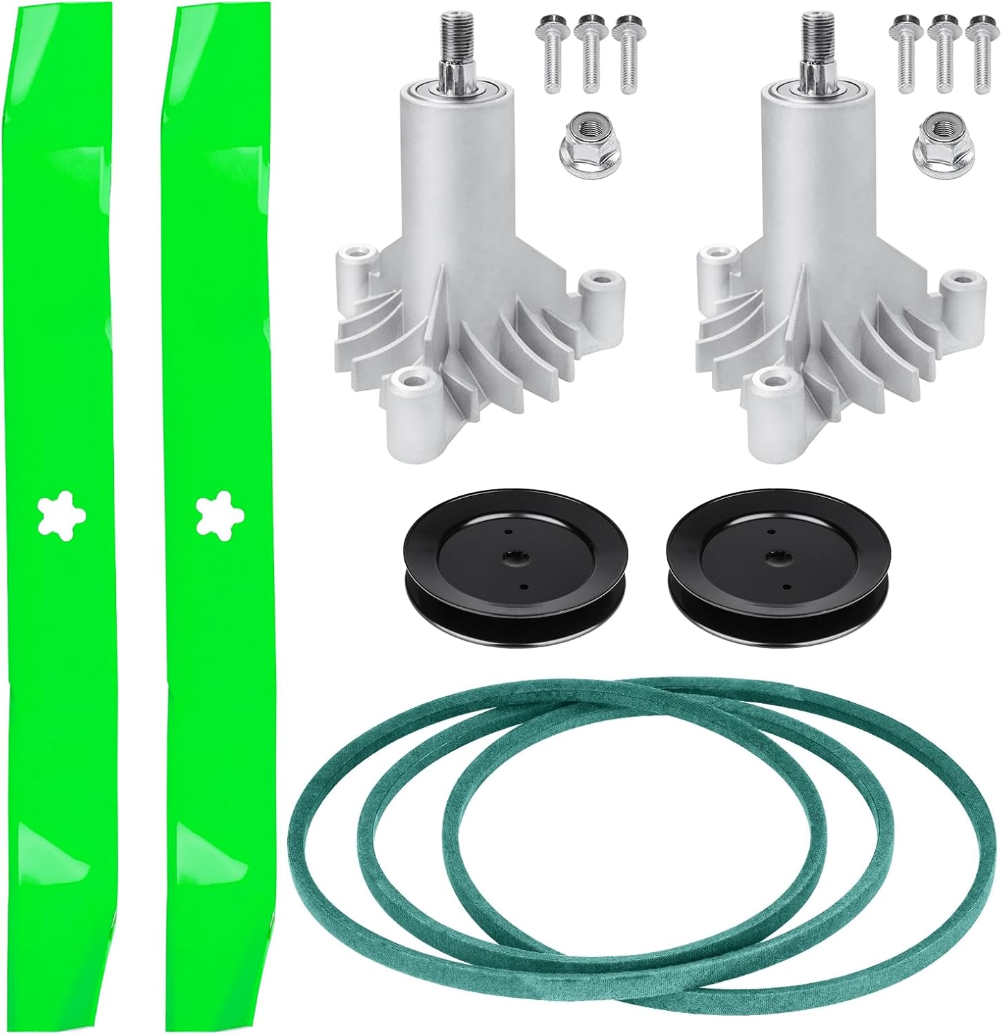 130794 532130794 Deck Spindle Rebuild Kit fit for Husqvarna Craftsman 42" YTH1842 YTH2242, Spindle 130794 532130794, Blades 134149, Pulley 173436, 95 1/2" Belt 144959 42" Deck Rebuild Kit (Green)