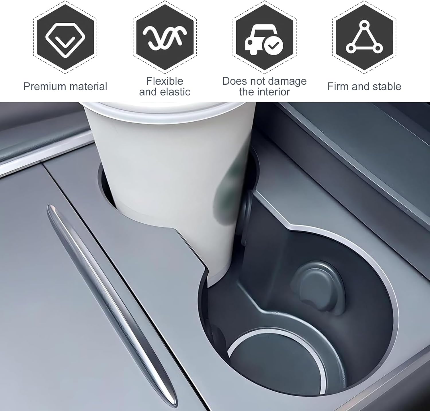 6 PCS Car Cup Holder Inserts, Silicone Anti-rattle Water Bottle Stabilizer, Prevent Spills & Noise Cup Gap Filler, Self-adhesive Triangle Limiter for Most Cars Trucks SUVs (Black) image 5