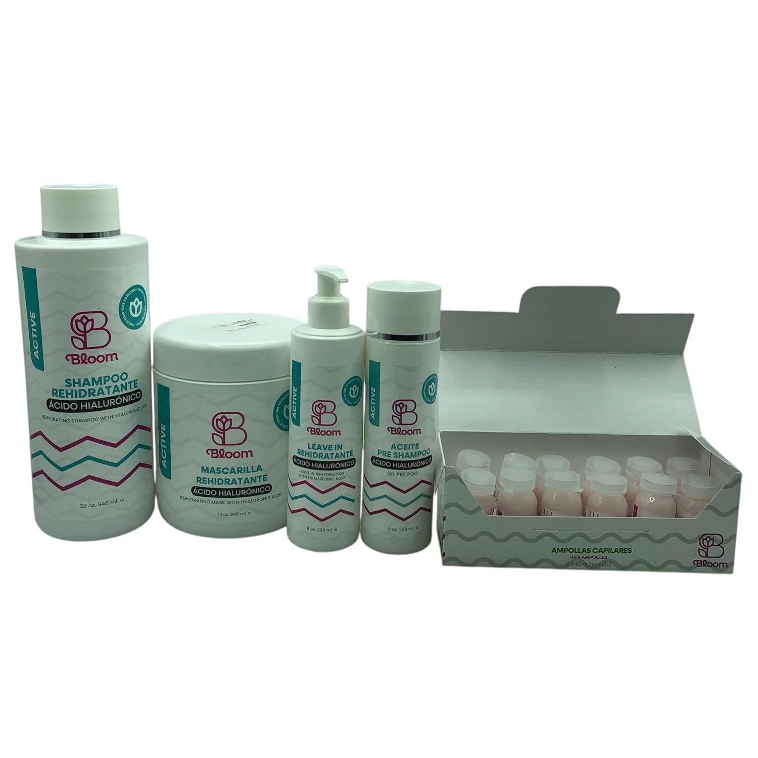 Bloom Hair Products - 5-Step Rehydrating Hair Kit with Hyaluronic Acid – Complete Treatment for Deep Hydration – Softness – and Shine on All Hair Types – Shampoo – Mask – Leave-In – Oil – and Ampoules - Image 9