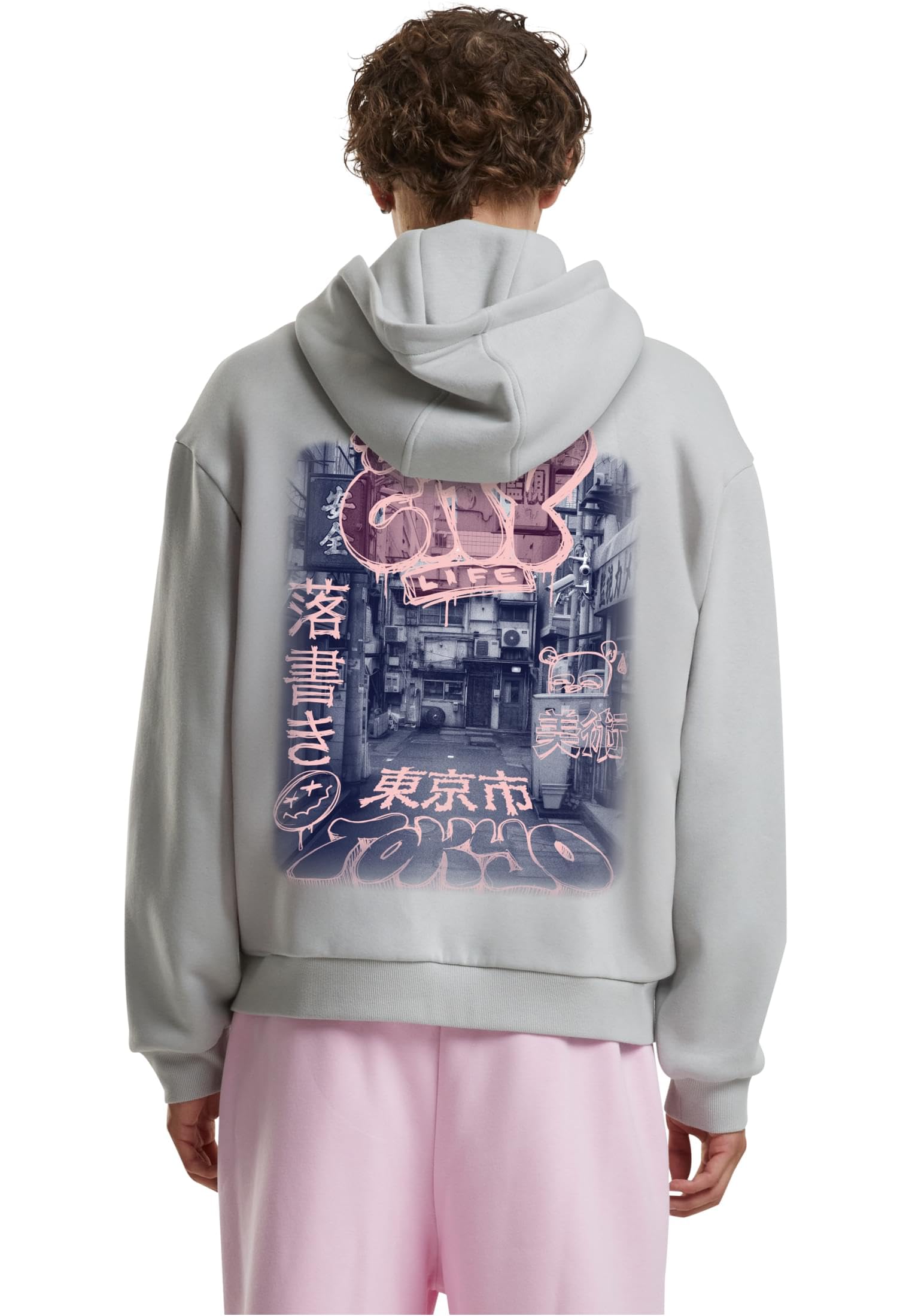 Mister Tee Męska bluza z kapturem Tokyo City Life Fluffy Zip – Regular Fit bluza z kapturem z japońskim nadrukiem street art i miejskim stylem, lekki asfalt, M