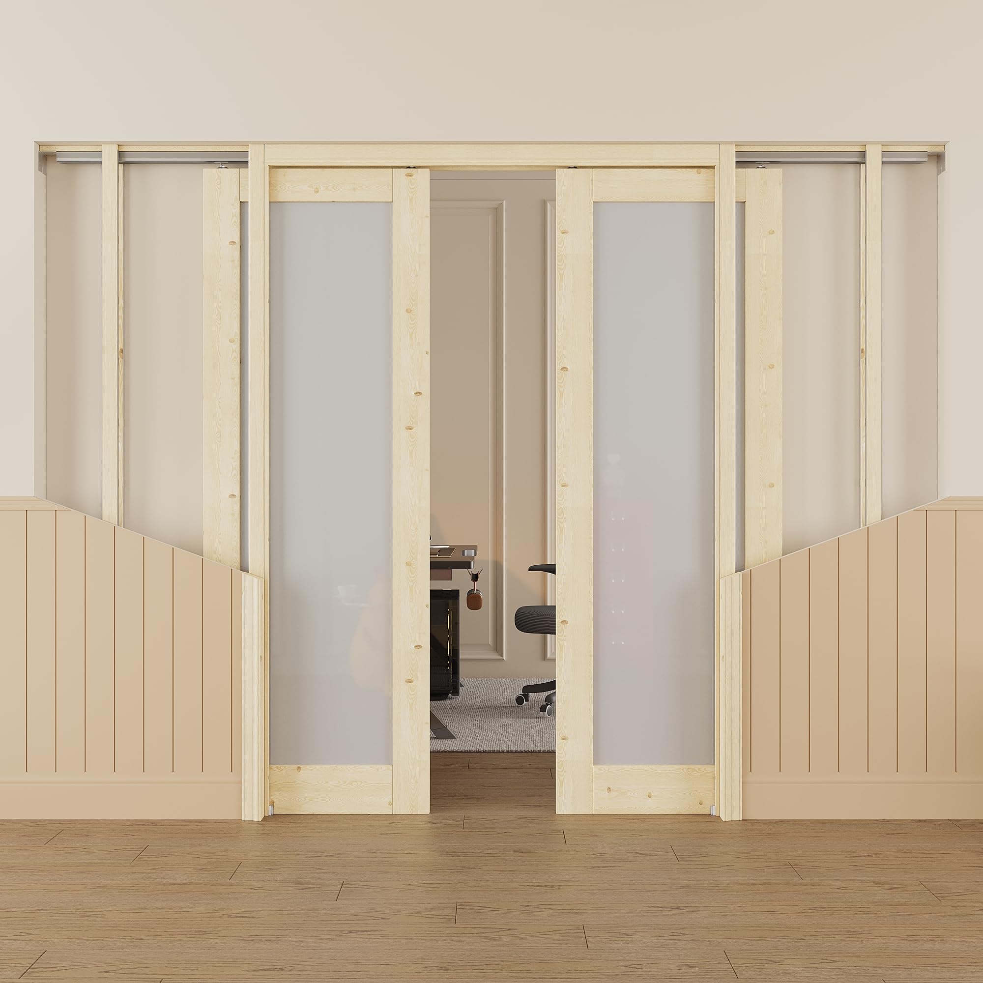 36x80 Sliding Double Pocket Door,1 Lite Frosted Glass Doors,French Door